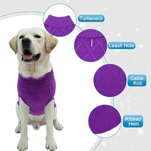 Miniatura 4 de Mihachi Suéter de cuello alto para perro, abrigo de invierno, ropa clásica de punto trenzado con agujero para la correa para clima frío, regalo