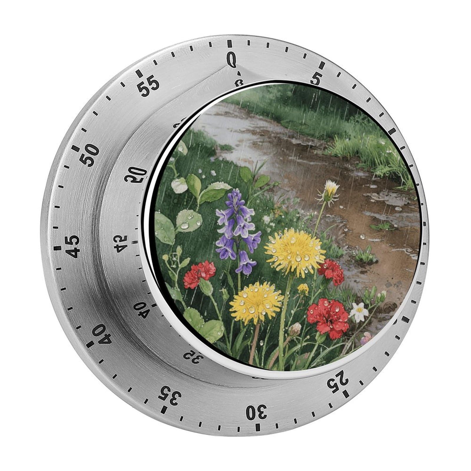 Wildflowers Daisy Timer Exquisite Stainless Steel Body Mechanical Desk Timers 60 Minutes Visual Countdown Timers with Magnetic Backing Loud Alarm Kitchen Timer for Cooking