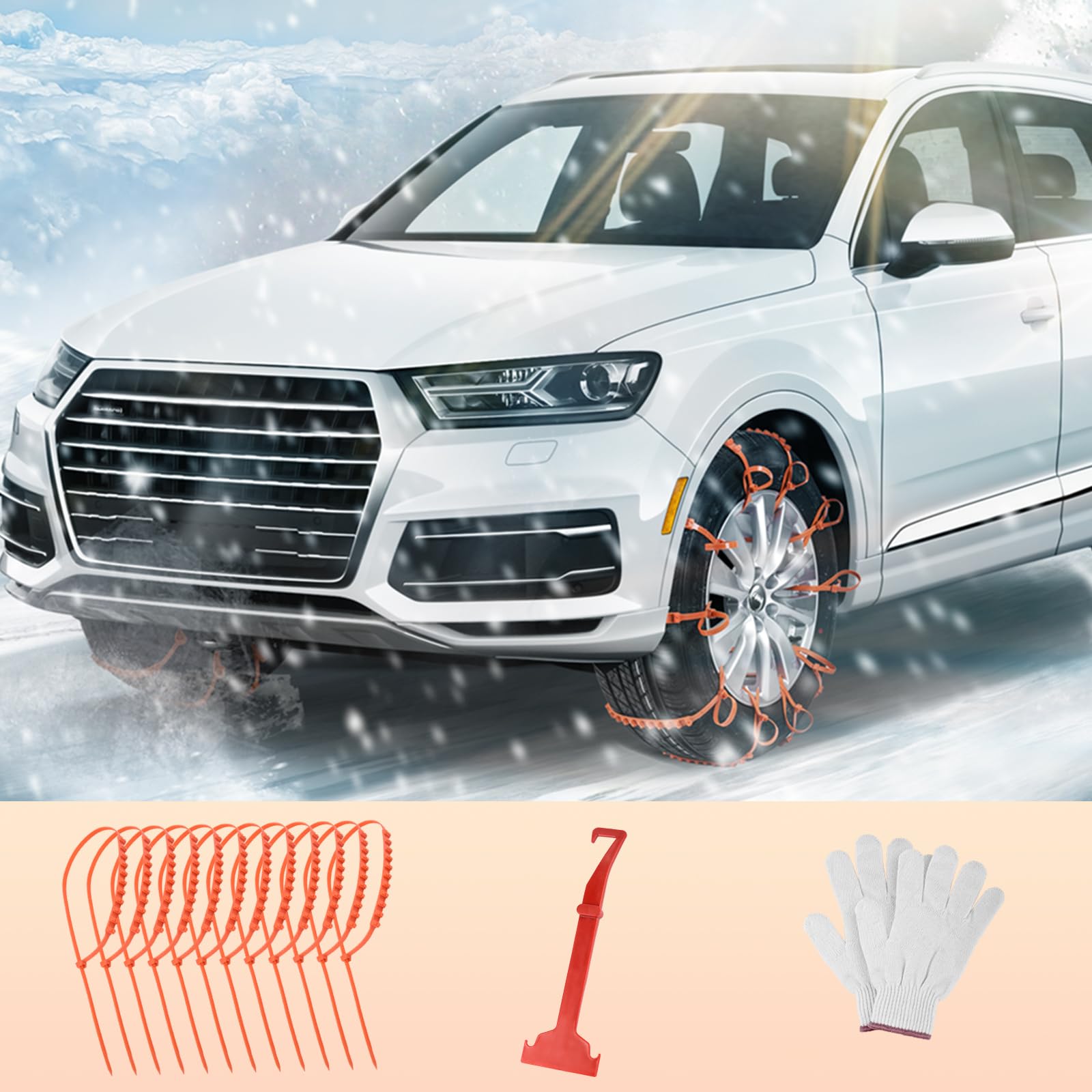 Qoosea Schneeketten, Reifenketten für PKW, LKW, 8 Stück, universal, verdickter Manganstahl, Notfall-Schneereifenketten, verstellbar (12 Stück Kunststoff)