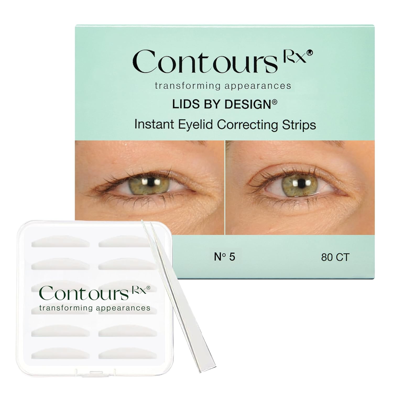 Contours Rx Lids by Design – N°5 Transparent Instant Eyelid Lift Strips for Casual Mild to Moderate Hooded Lids – Medical-Grade, Anti-Aging Eyelid Tape – 80 Count