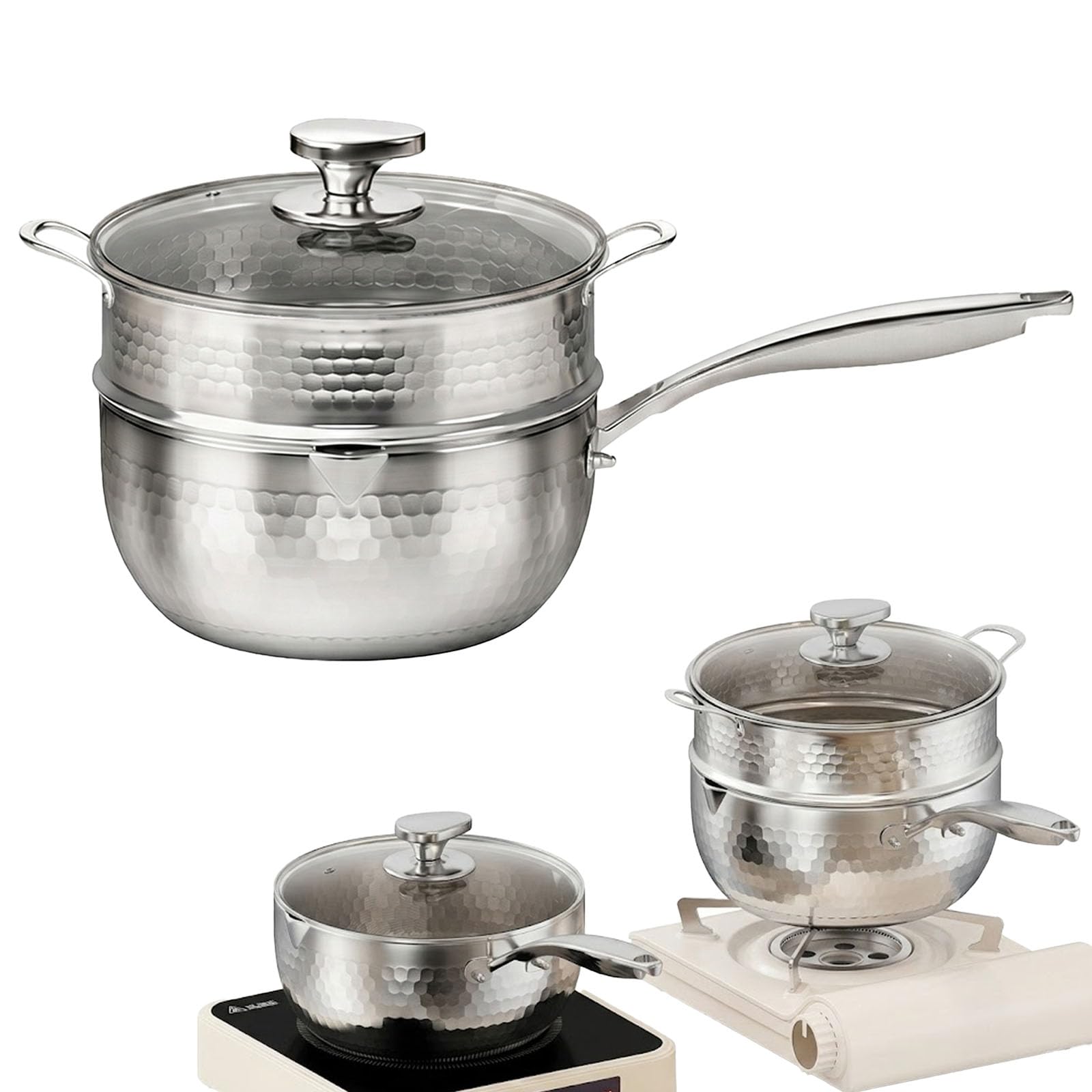 Casserole en titane pur 18 cm martelée avec couvercle haut de gamme