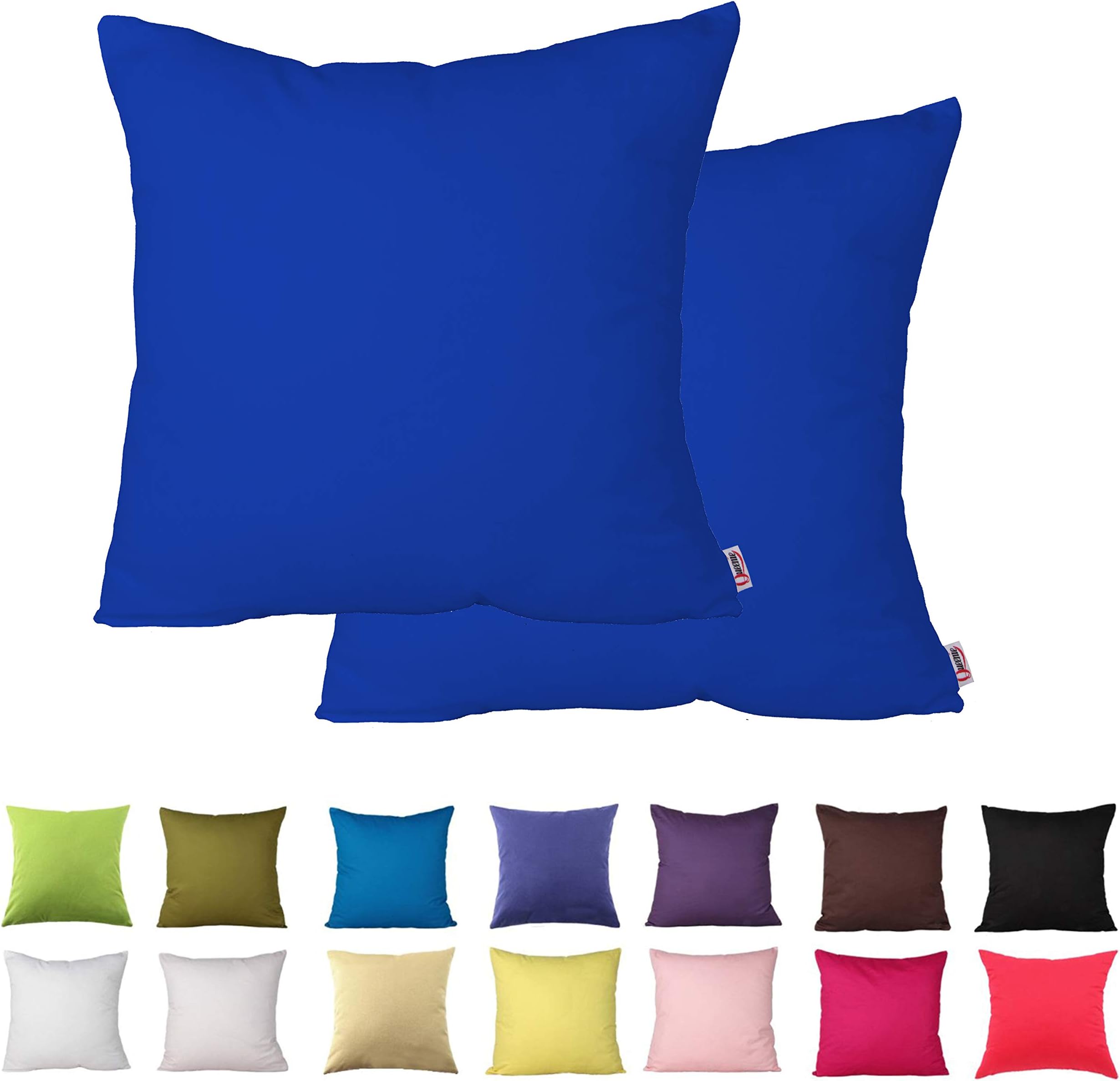Queenie - 2 Pcs Solid Color Cotton Decorative Pillowcase Cushion Cover for Sofa Throw Pillow Case Available in 14 Colors & 5 Sizess (26 x 26 Inch (65 x 65 cm), Sapphire Blue)