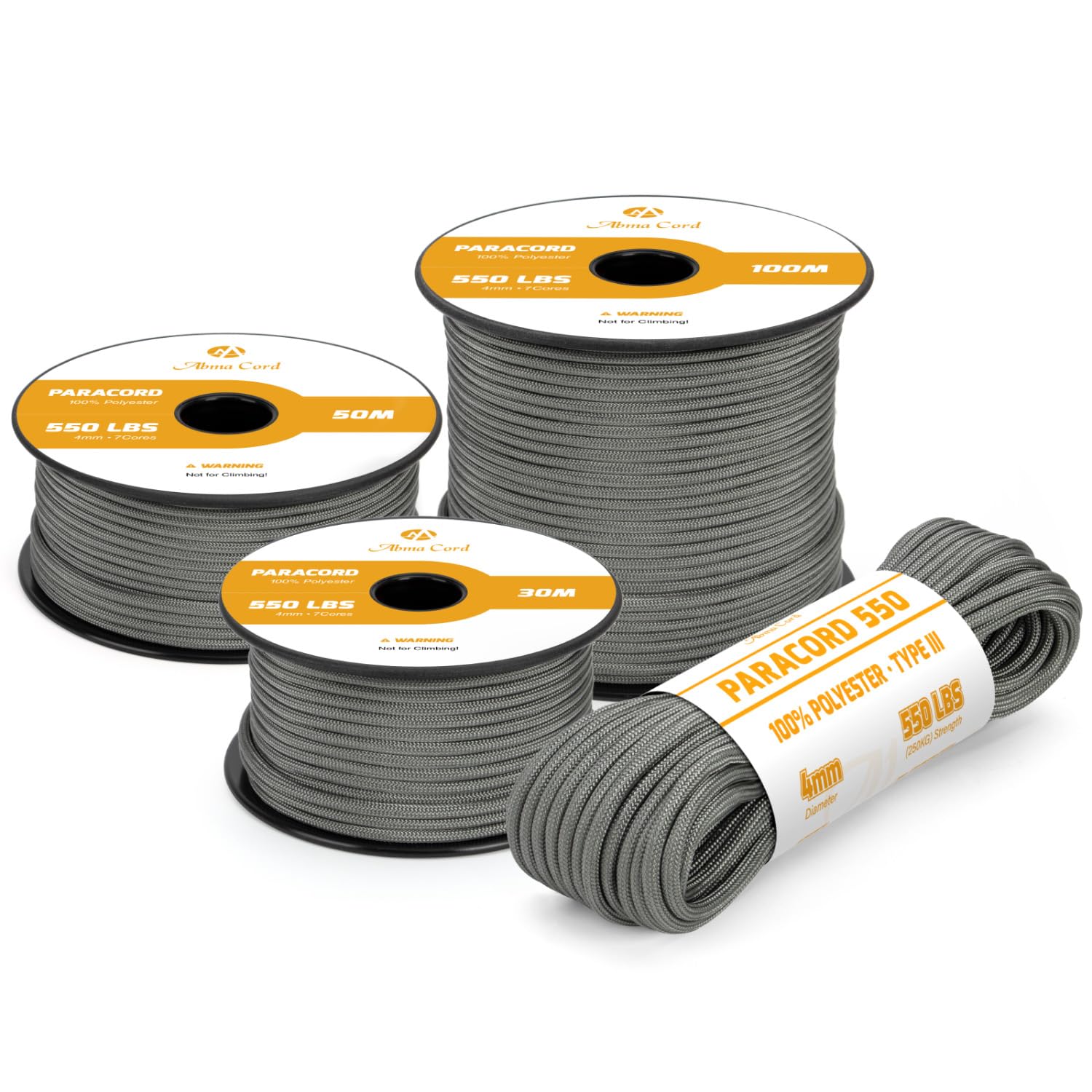 Abma Cord 550 Paracord 4mm 15m Rope 7 Strands Type III Parachute Cord