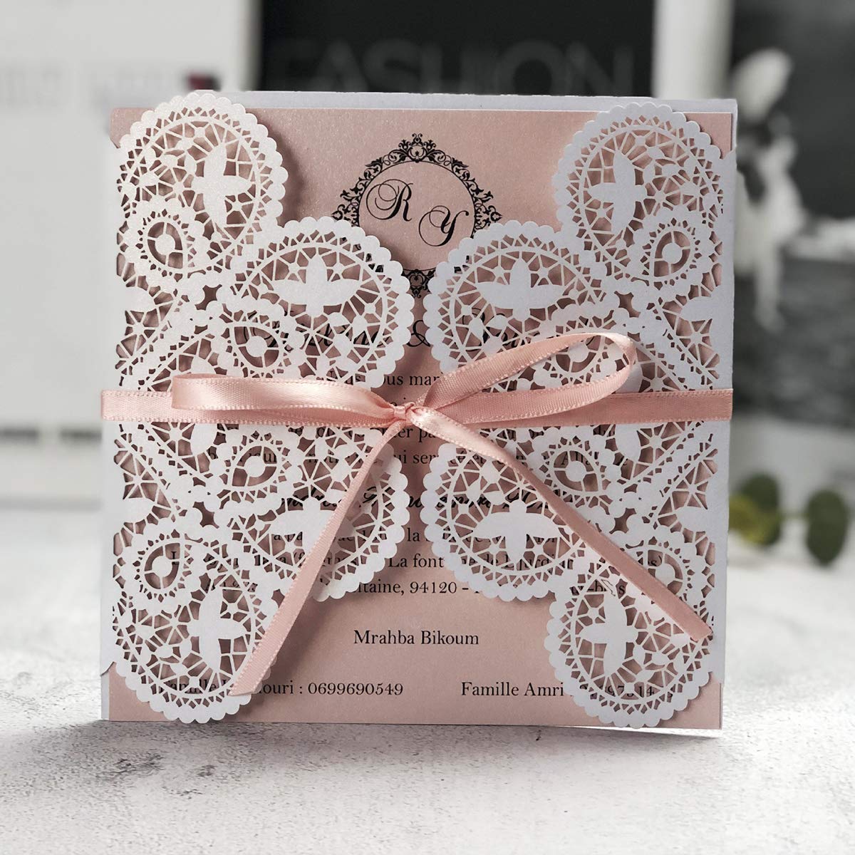 Inviti Matrimonio Taglio Laser Bianco E Rosa - Eleganti E Romantic - Foto 11