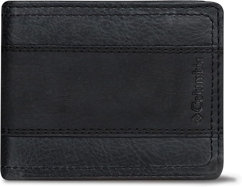 Columbia Cartera plegable delgada con RFID y ventana de identificación en dos tonos en negro para hombre