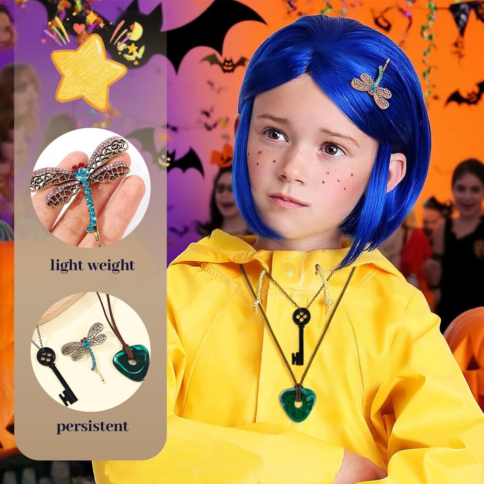 Zestaw biżuterii do kostiumu, naszyjnik z guzikami i oczkami, ważka, klips do cosplay, biżuteria na Halloween i rekwizyty filmowe, prezent dla fanów