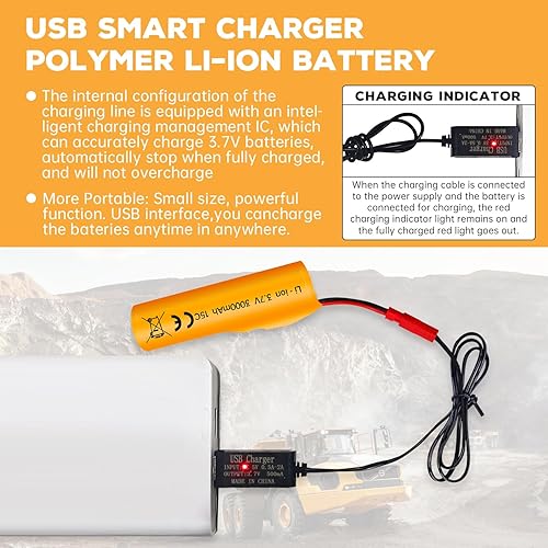 Miniatura 4 de sea jump 2 unids 3.7 V 3000 mAh batería de iones de litio con enchufe JST y cable de carga USB para HJ819 DE819 RC Ship Huina 1337 1338 1516 1517