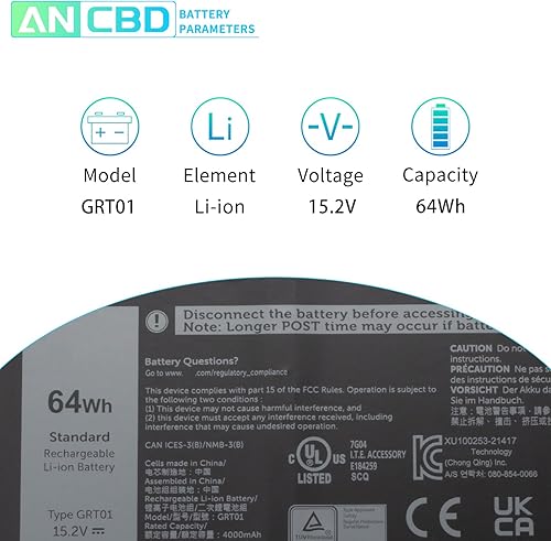 Miniatura 2 de GRT01 - Batería de repuesto para laptop Dell 3561 3470 3571 Alienware m17 R5 AMD Latitude 5421 5431 5521 5531 Precisión 00P3TJ 0P3TJ 0R05P0 R05P0