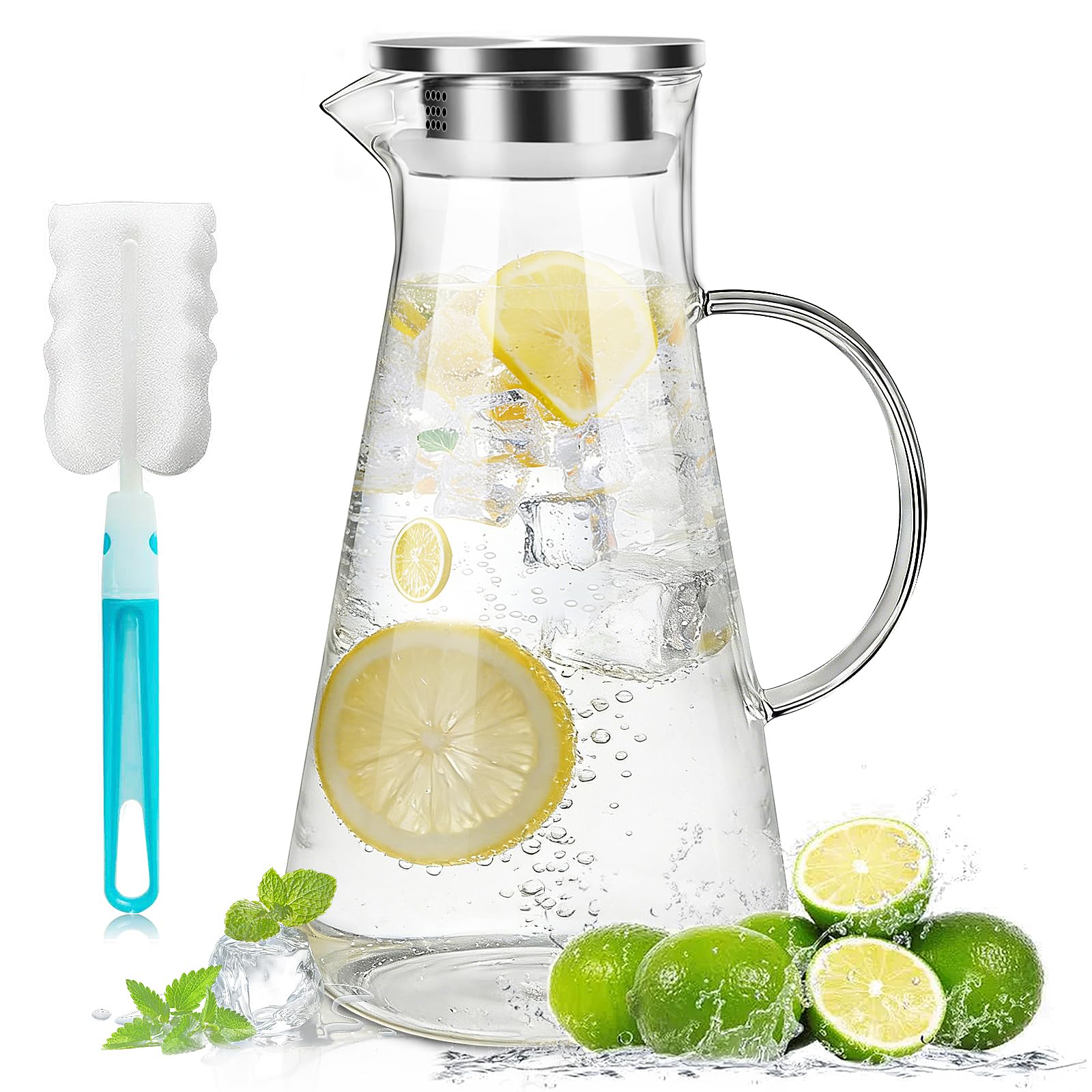 Pichet en Verre 2.2 L avec Couvercle, Carafe Eau Résistante à la Chaleur pour Thé Glacé, Jus et Lait