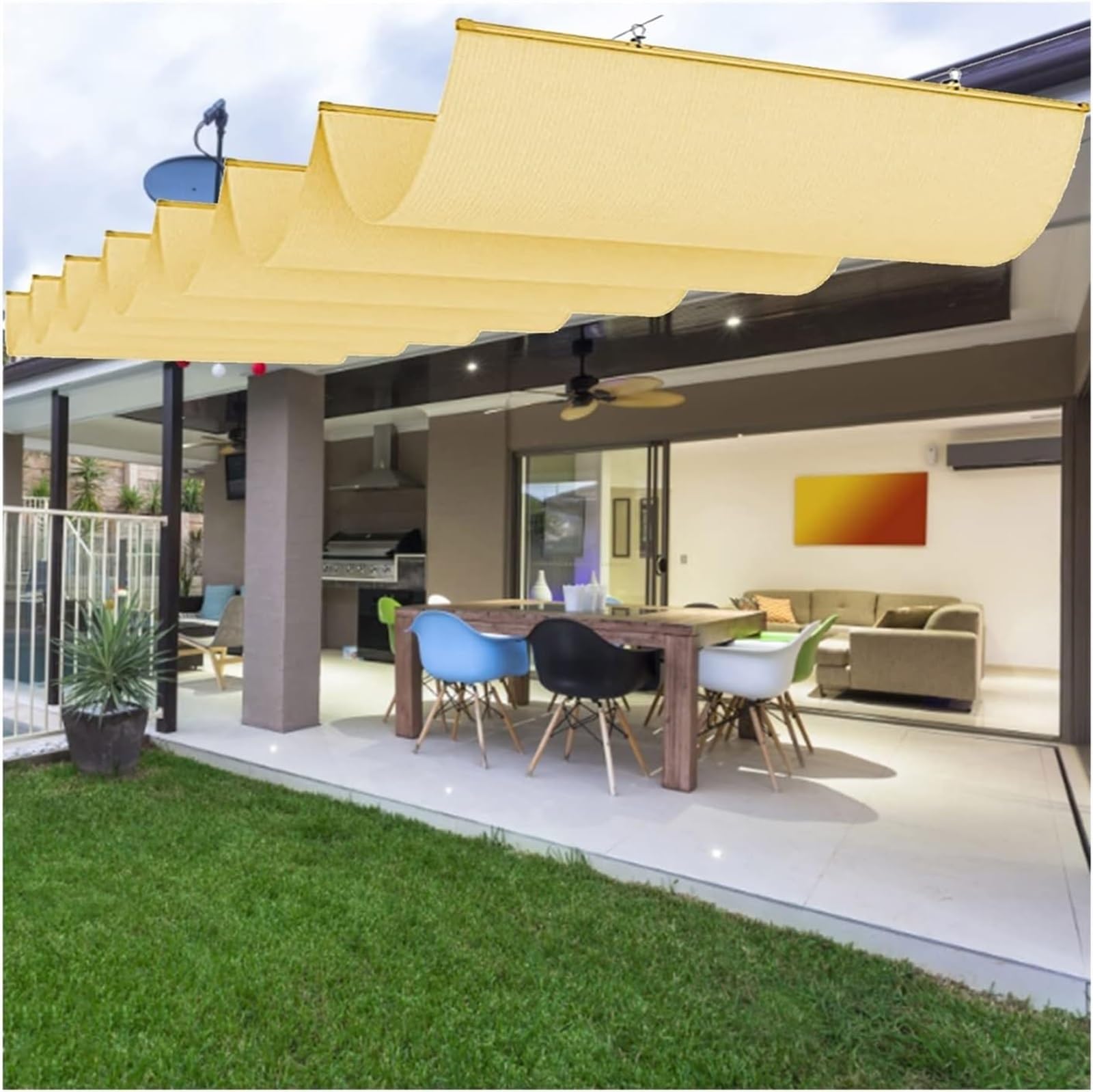Voile d'ombrage rétractable en HDPE pour terrasse et pergola extérieure avec kit