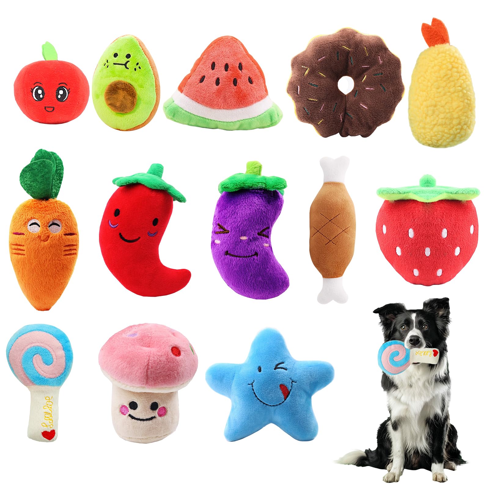 KIKAWORD 13 PCS Dog Toy Bundle, Squeaky Dog Toys, Plush Puppy Soft Toys, Strong and Wear-Resistant for Pets Puppies Small and Medium Dogs Chew Toy