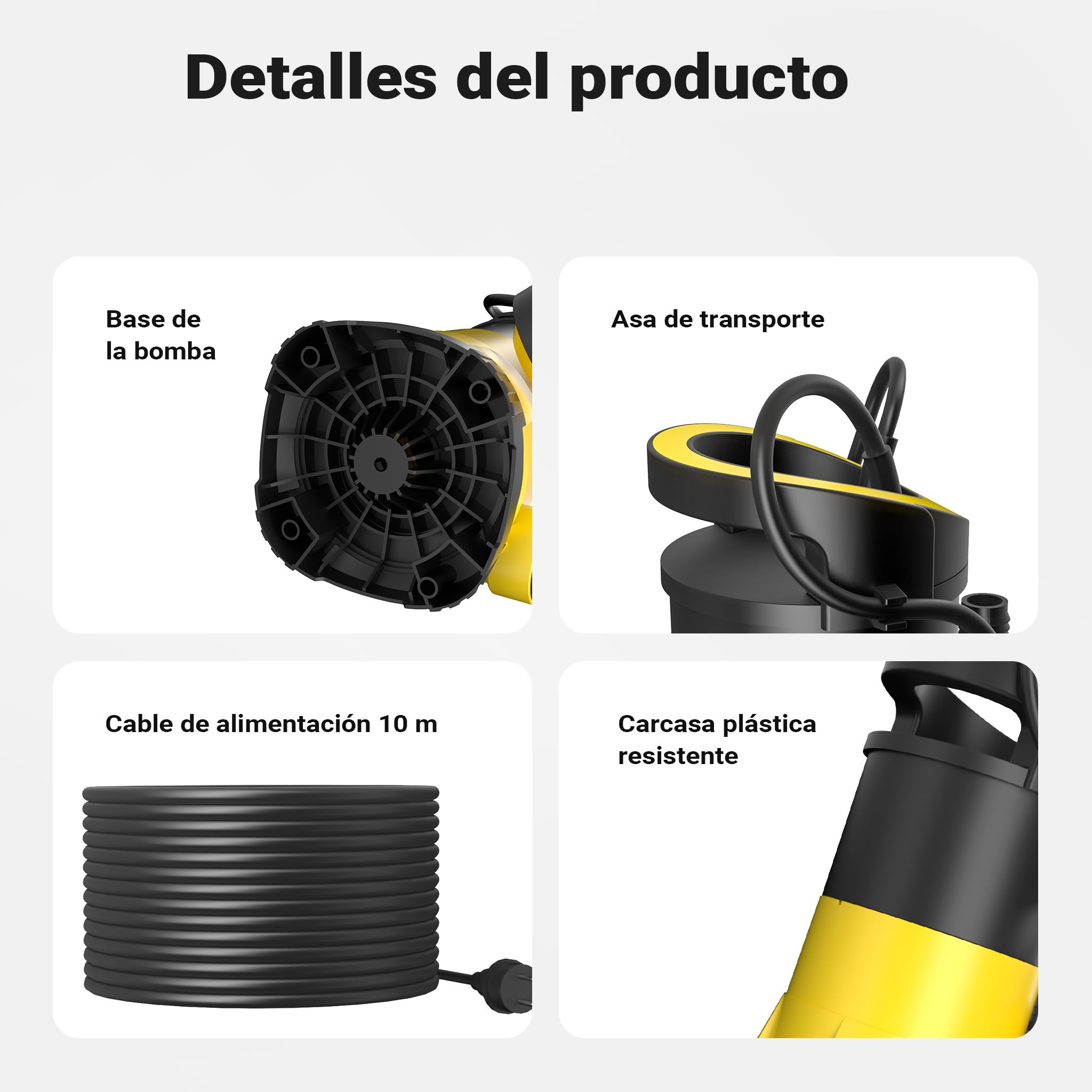 Bomba para aguas residuales caudal 7000 l/h, 400W, altura de 7,5m, transporta partículas hasta Ø5mm