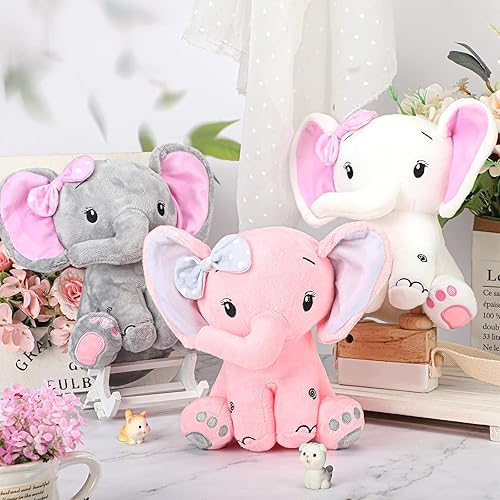Miniatura 2 de 6 piezas de animales de peluche de elefante de 8 pulgadas con orejas grandes, regalo para baby shower, niños y niñas, decoración de cama de