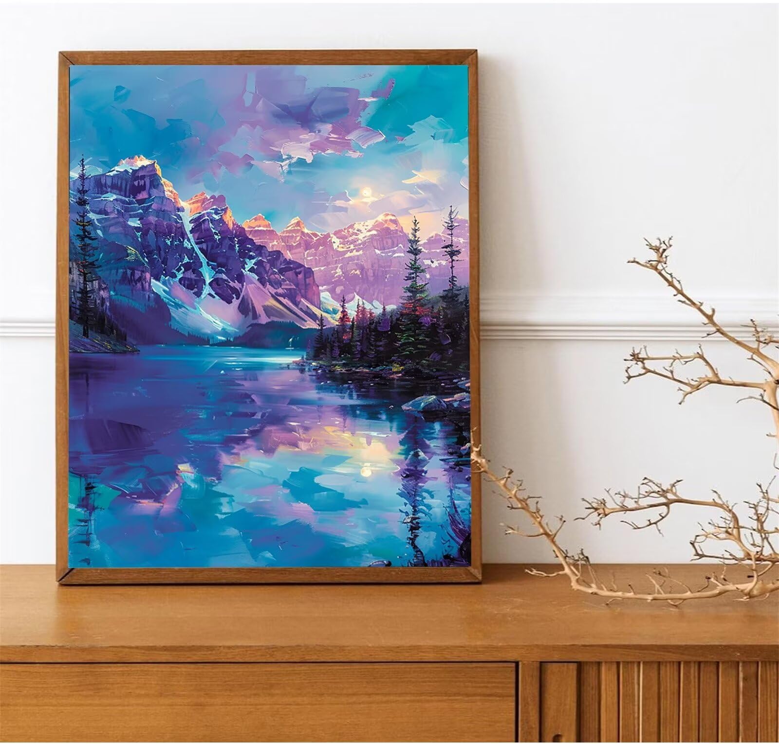 Peepezo Landschaft Malen nach Zahlen, Berge DIY handgemalte Kits, Acrylpigment-Kunstwerk für Heimdekoration, Leinwand, Malerei, Geschenk für Erwachsene, Anfänger, Kinder, 60x80cm (mit Rahmen)