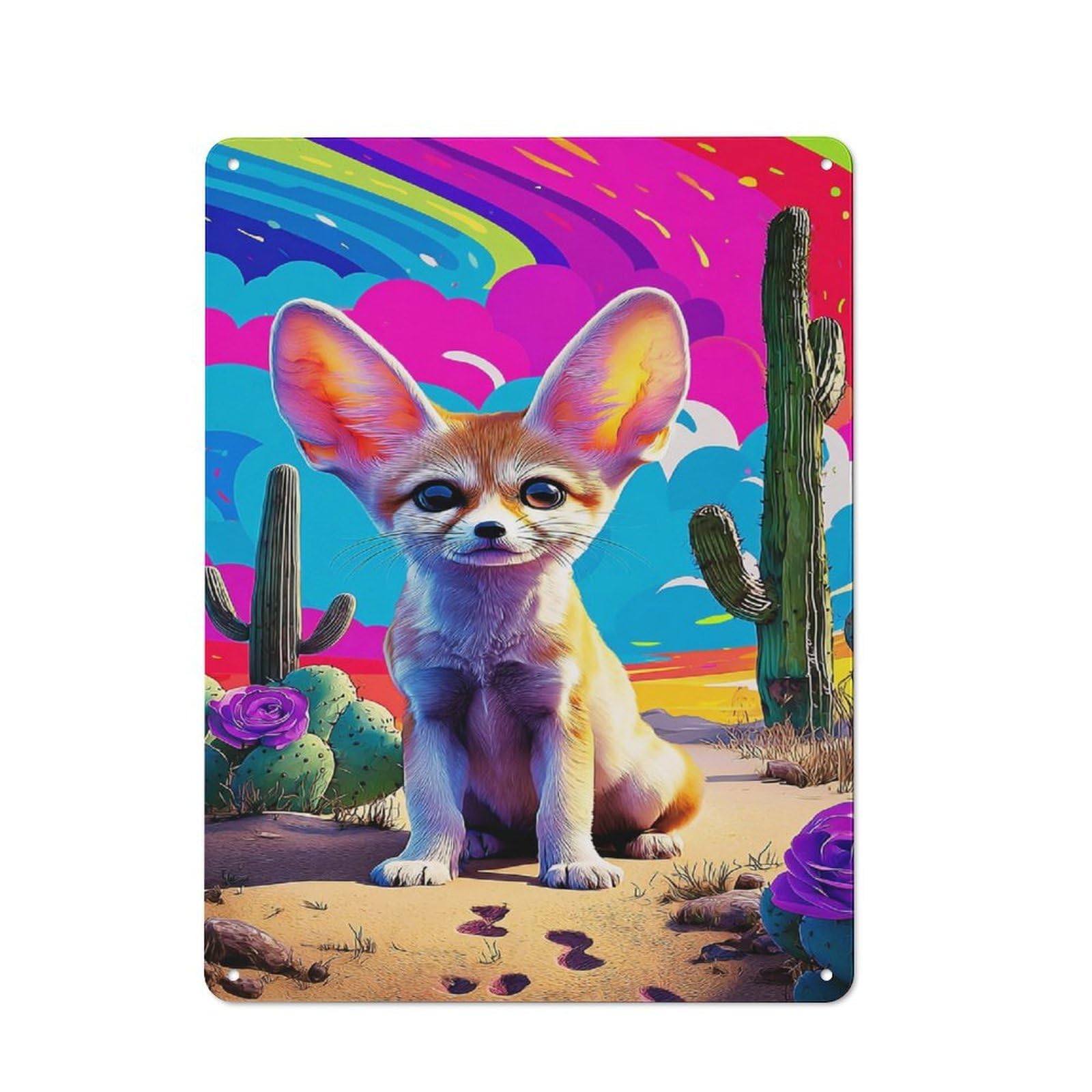 Junmoney Desert Fox In Vibrant Colors Tin Sign 40X30cm With For Workshop Wall, Rustic Decor, Autumn Room Decor For Fans Of Metal Wall Signs