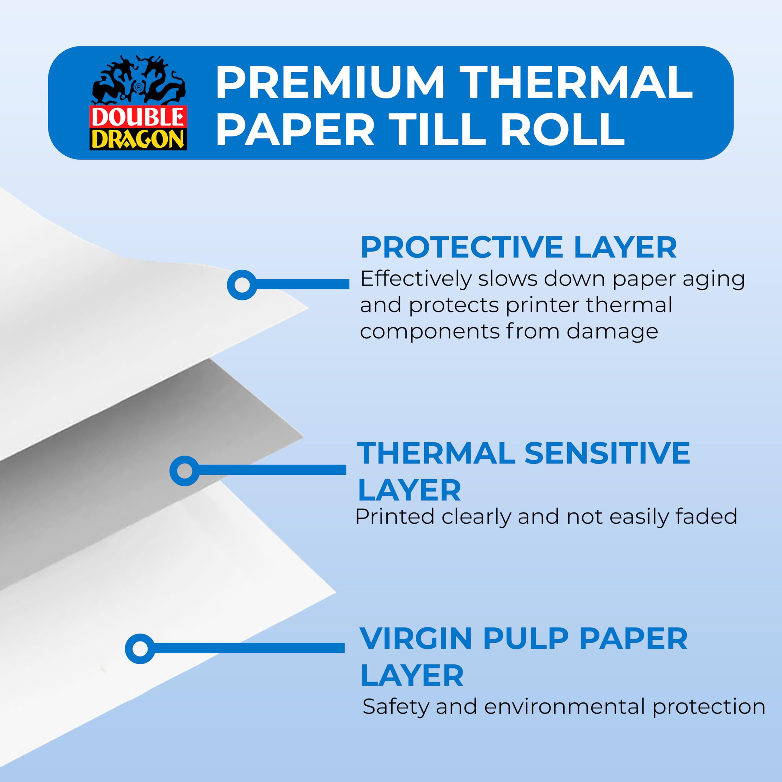 Double Dragon 80x50mm Thermal Paper Rolls, 20 Rolls | BPA-Free POS Receipt Paper | Compatible with Mobile POS, Just Eat Receipt Printer Rolls, Uber Eats Delivery Machines, Epson, Square & Star