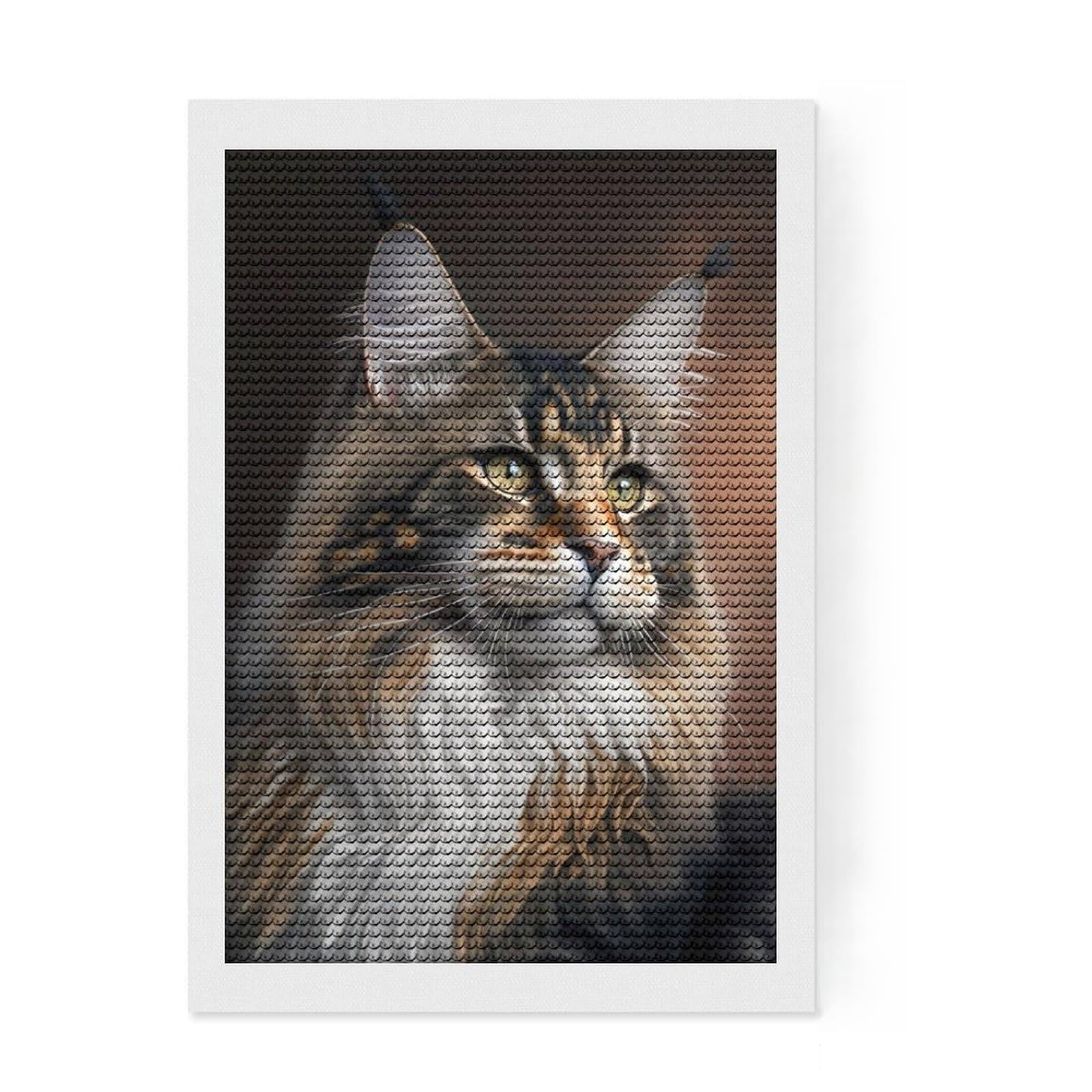 Junmoney Maine Coon Portrait Diamond Painting Set 8"x12", Mindful Craft Activity, Sparkling Round Gems, Living Room Decor, Birthday Gift