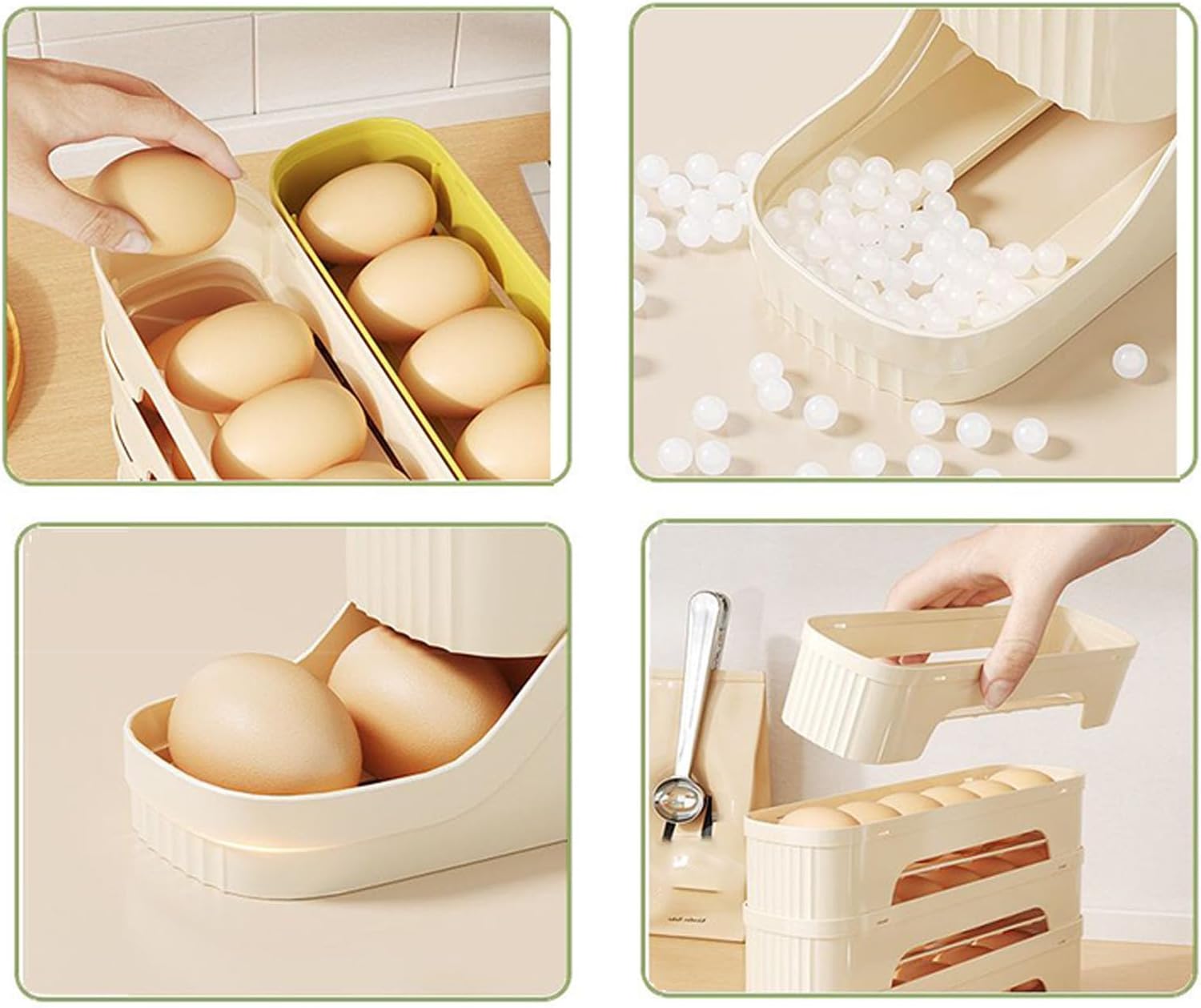 Egg Holder for Fridge, 2/3/4 Tiers Removable Auto Rolling Egg Dispenser for Refrigerator, Countertops, Kitchen, Space-saving Eggs Organizer Storage Rack