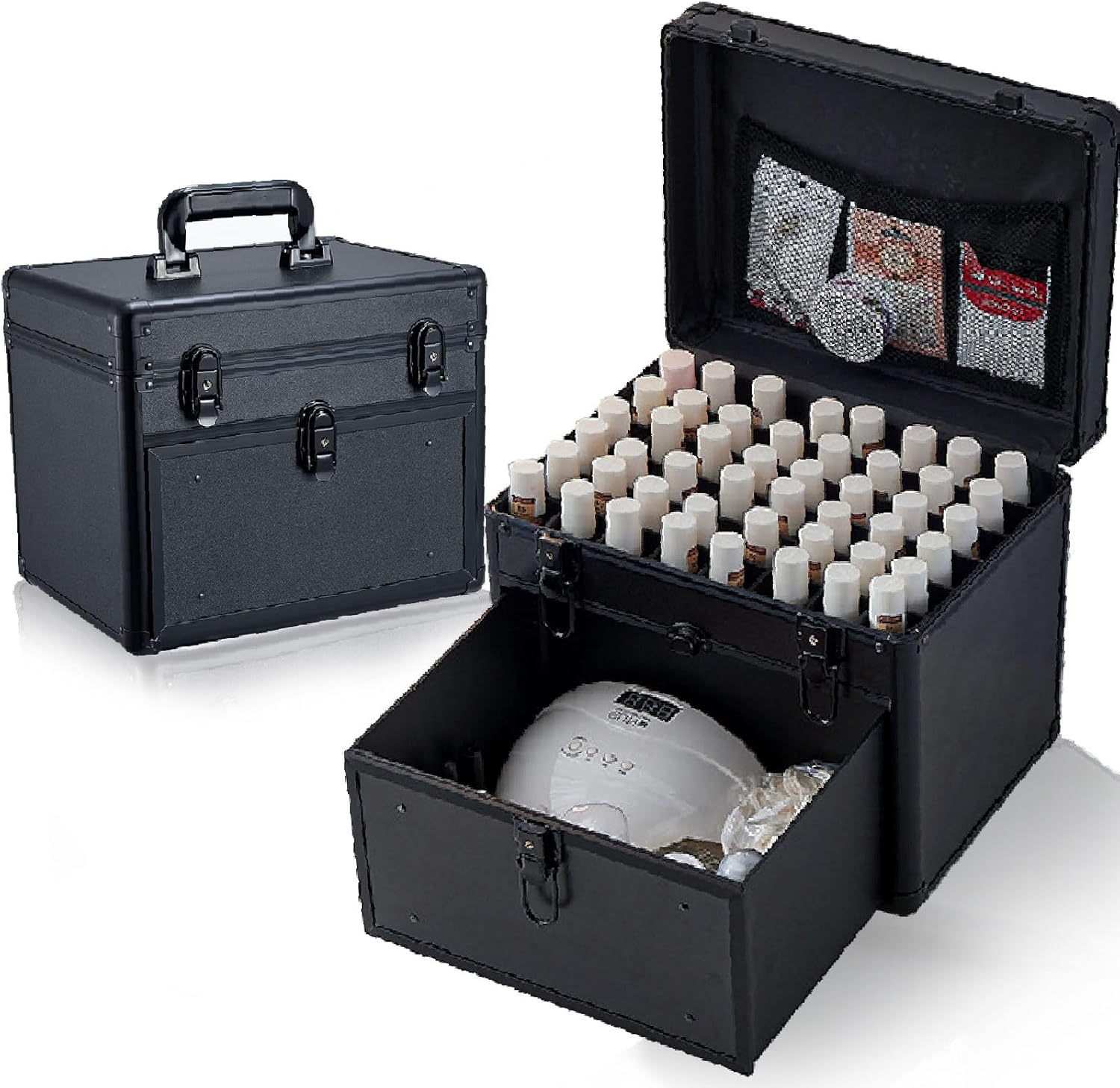 Professional Nail Polish Case Organizer, Nail Box Organizer Case with Double Layer Aluminum for Nail Organizers and Storage Suitable for Nail Tech, Nail Kit Supplies