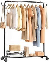 Yorbay Multifunctional Heavy Duty Clothes Rack on Wheels: Sturdy Metal Clothes Rail with Luggage Rack - Space Saving Coat Stand for Bedroom Laundry Room Business (118 cm)