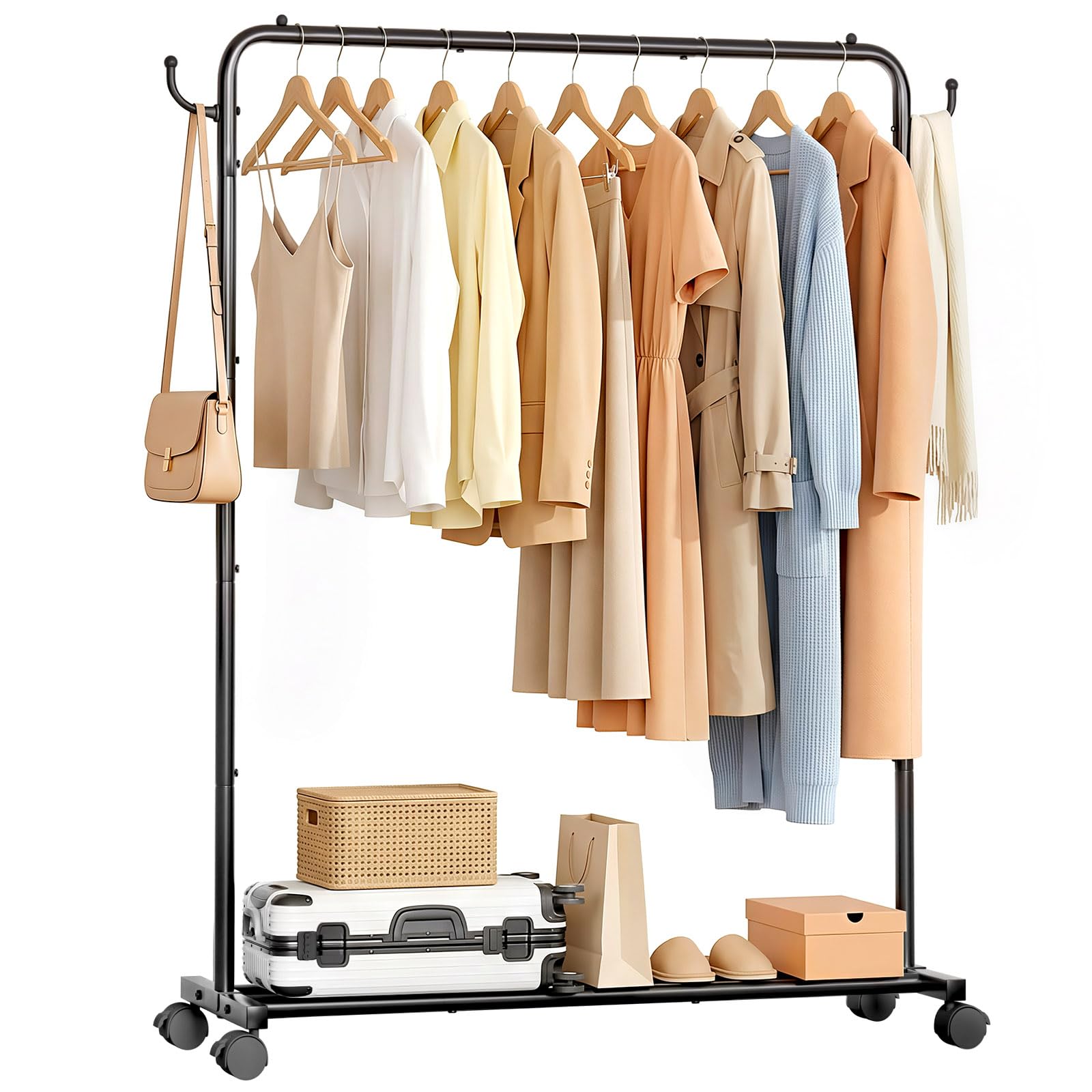 Yorbay Heavy Duty Clothes Rail: 45 kg Standing Garment Storage for Indoor - Rolling Hanging Rod for Bedroom Laundry Room - Coat Dress Organizer on Wheels with Luggage Shelf (118 cm) โ image 1