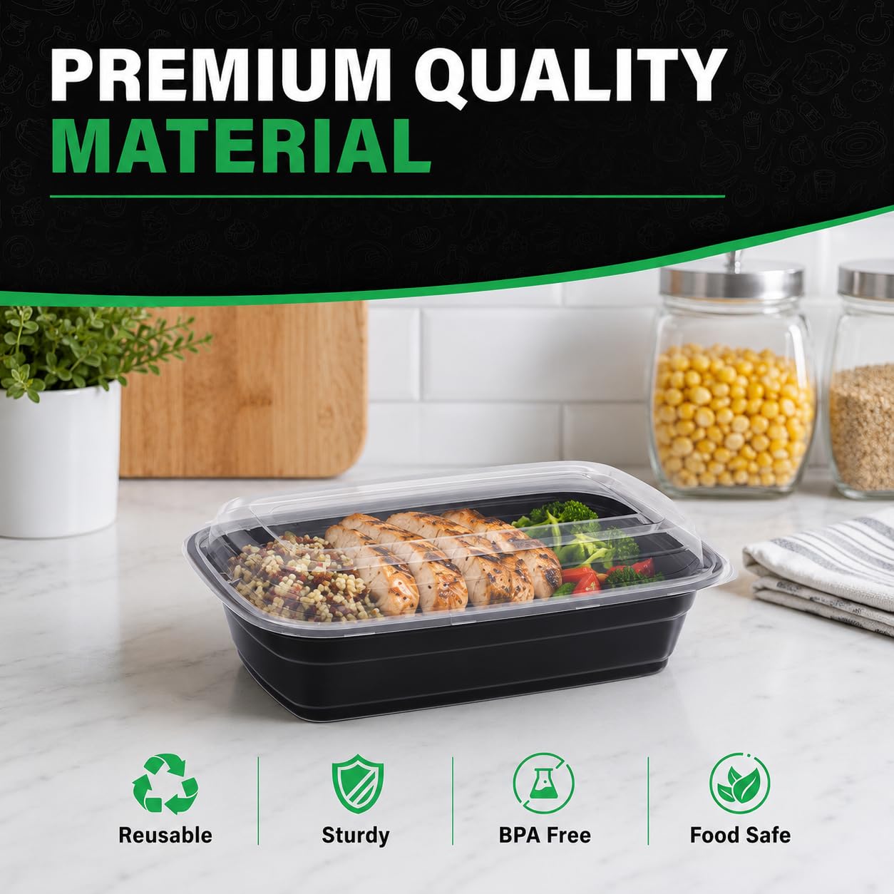 WUHUIXOZ Contenitori per la preparazione dei pasti, confezione da 50 contenitori per alimenti da 907,2 g, con coperchio, usa e getta, riutilizzabili, in plastica, senza BPA, adatti per microonde