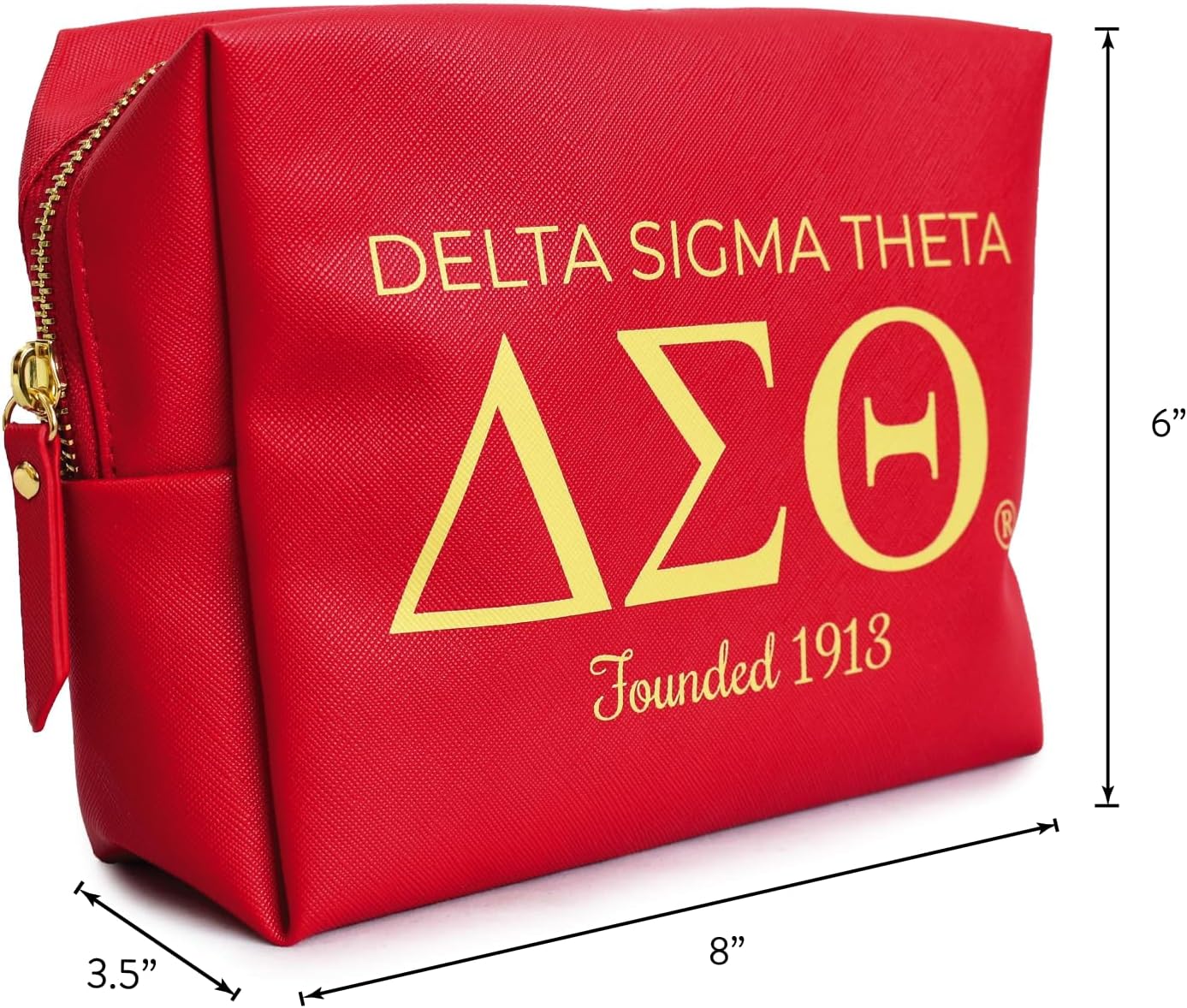 Sorority Shop Delta Sigma Theta Makeup Bag - Multi-Purpose PU Leather, Water-Resistant Travel Cosmetic Bag with Licensed Design and Zipper Closure, Perfect Delta Sigma Theta Sorority Gifts for Women