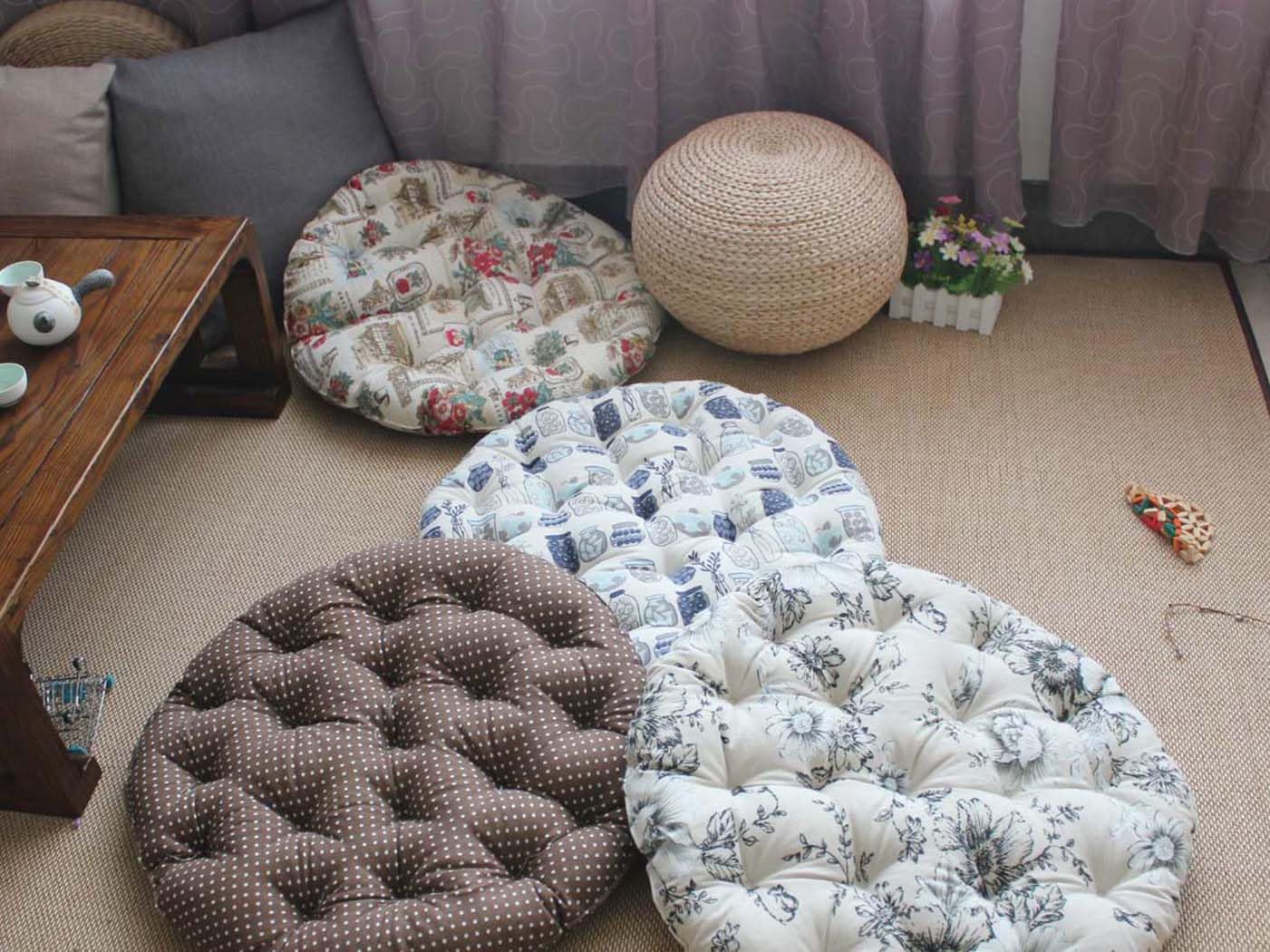 Grand coussin rond pour salle à manger, maison, grand coussin de sol épais et doux pour la méditation, le yoga - Pour intérieur, salon, chambre à coucher, terrasse (K, 100 x 100 cm)