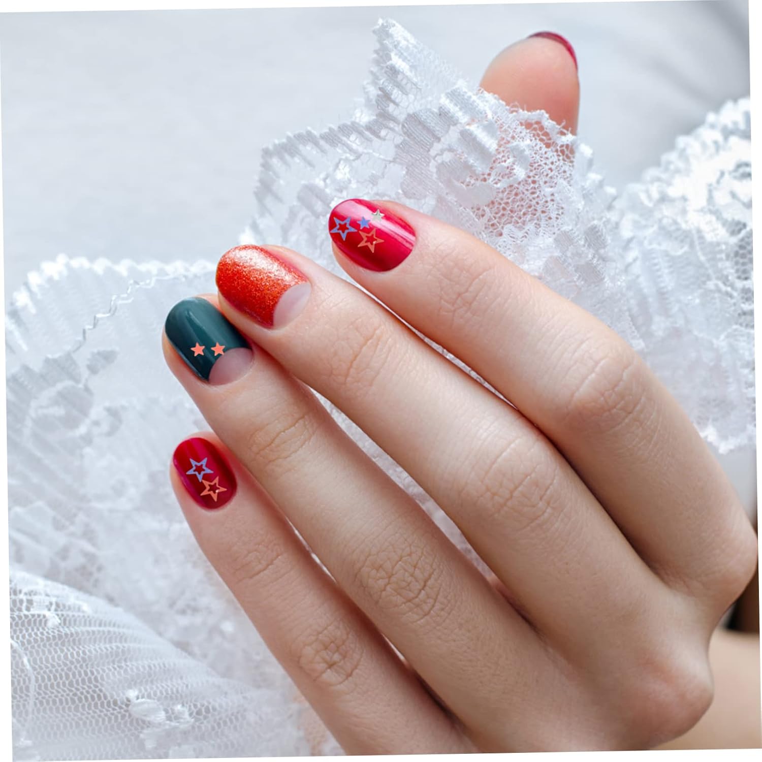 Gatuida 5sets Star Glitter Nail Decoration Independence Day Nail Art Sequins for DIY Designs for Festivals 6boxes*5