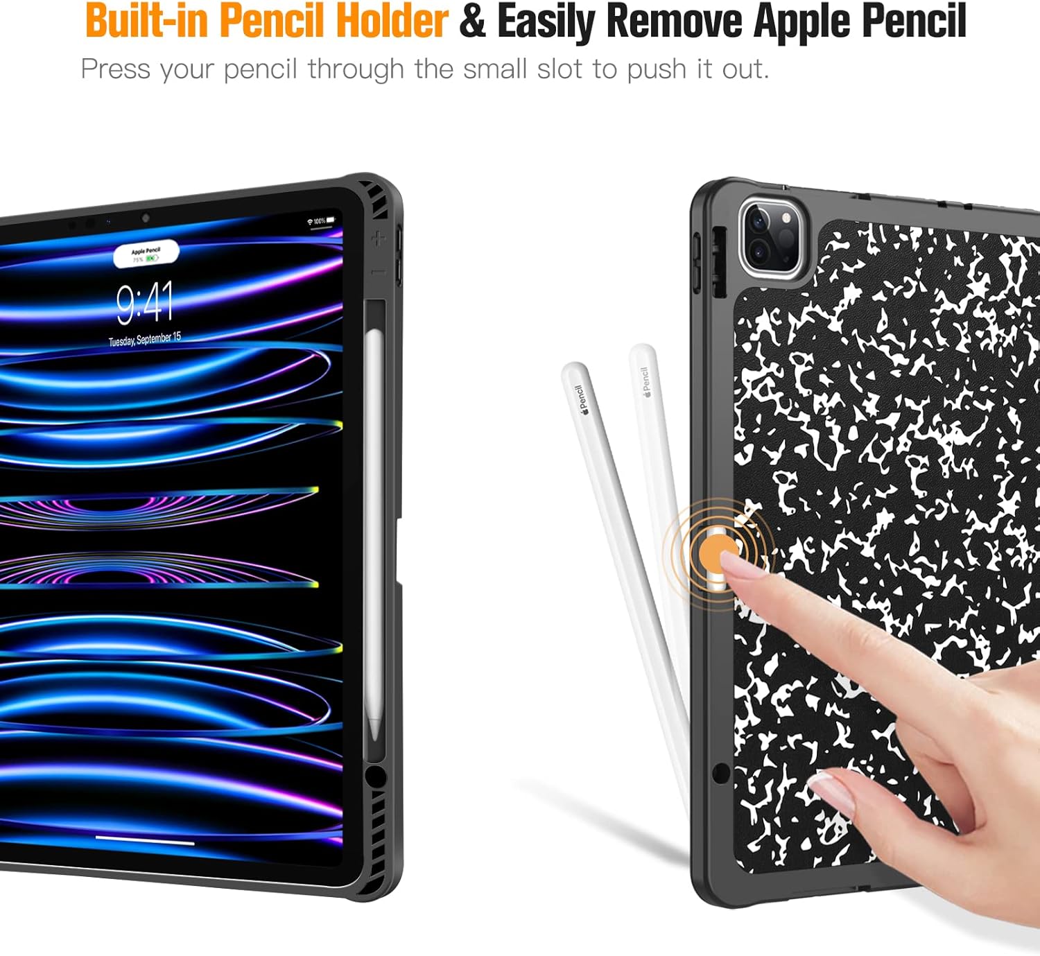 Fintie Case for iPad Pro 12.9-inch 6th Generation 2022, [Built-in Pencil Holder] Slim Soft TPU Protective Cover with Auto Wake/Sleep, Also Fit iPad Pro 12.9" 5th & 4th & 3rd Gen, Composition Book - Image 8