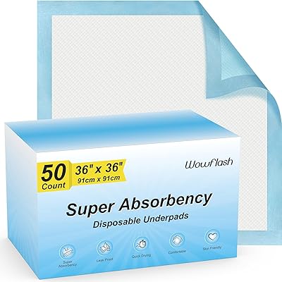 Super Absorbency Disposable Leakproof Underpads with Quick Drying for Baby, Adults, Puppy, Dog Bed Pee Pads, Extra Large, XXL Incontinence Pads, 30” x 36”, 50 Count