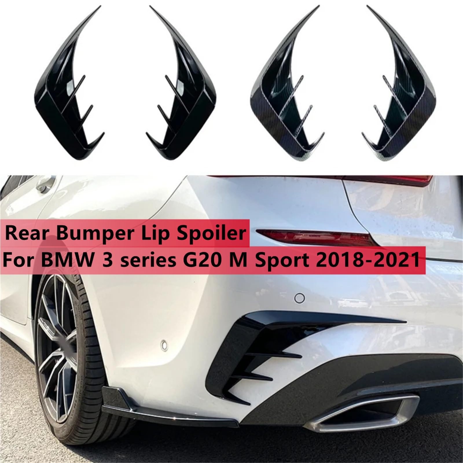 Pasuje do BMW serii 3 G20 320I 325I 330I 2019-2022 Spoiler tylnego zderzaka boczny odpowietrznik osłona wylotu tapicerka(Carbon Look)