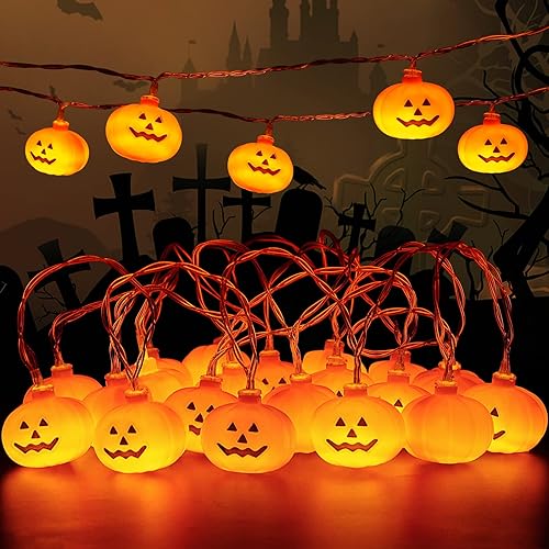 GLLO Luces de decoración de Halloween tira de luces de calabaza 10 pies 20 luces LED LED navideñas para decoración de interiores y exteriores 3D