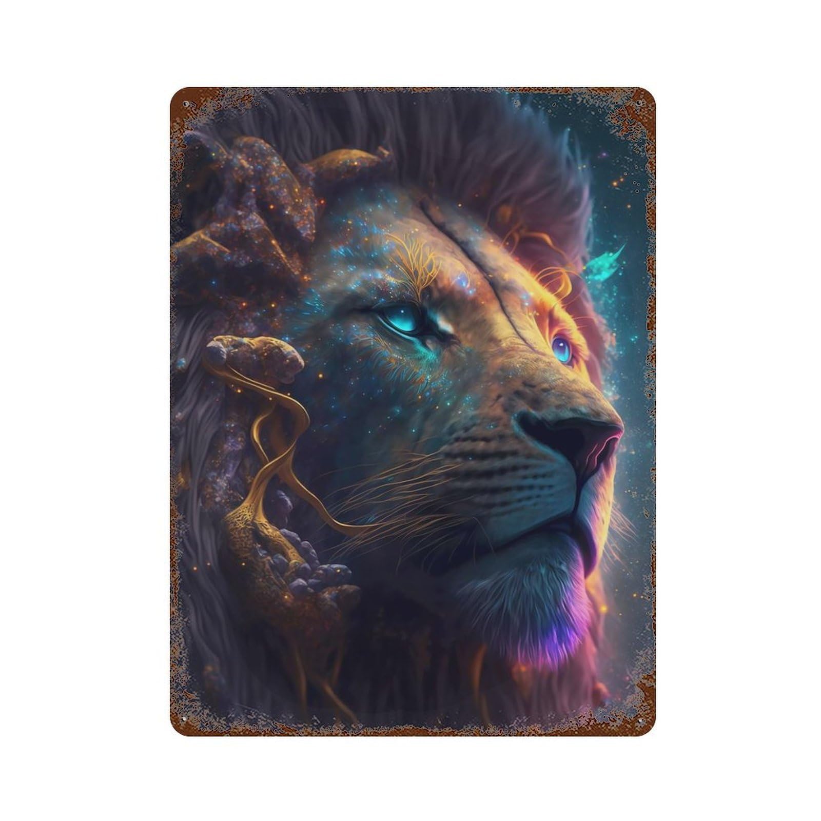 Garage Style Cosmic Lion Vintage Metal Tin Sign 15.7"x11.8", Industrial Home Decor for Bar And Workshop
