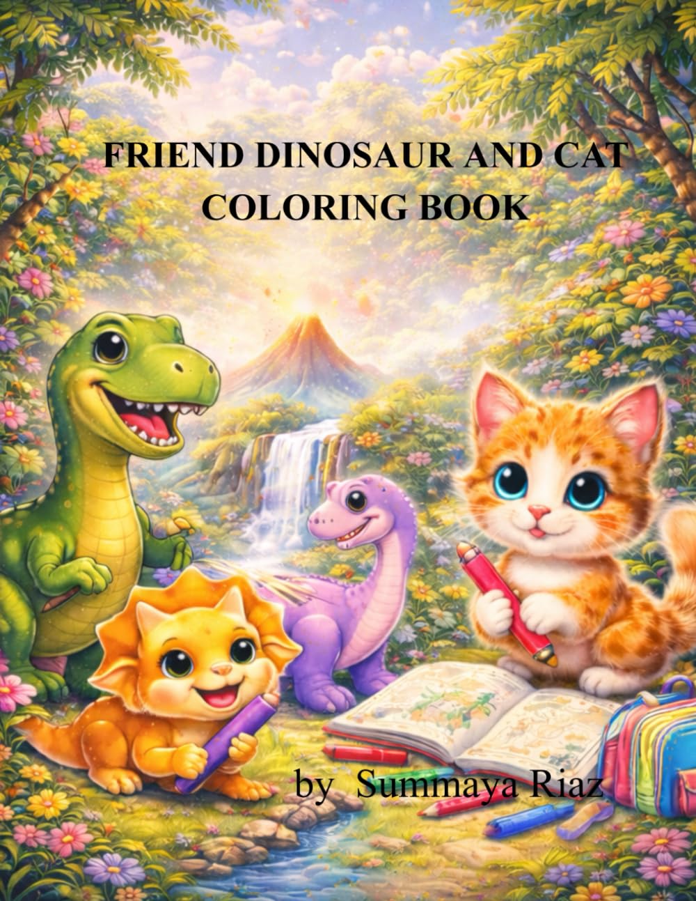 Dinosaur and Cat Coloring Book for Kids: Fun and Easy Dino and Cat Coloring Pages