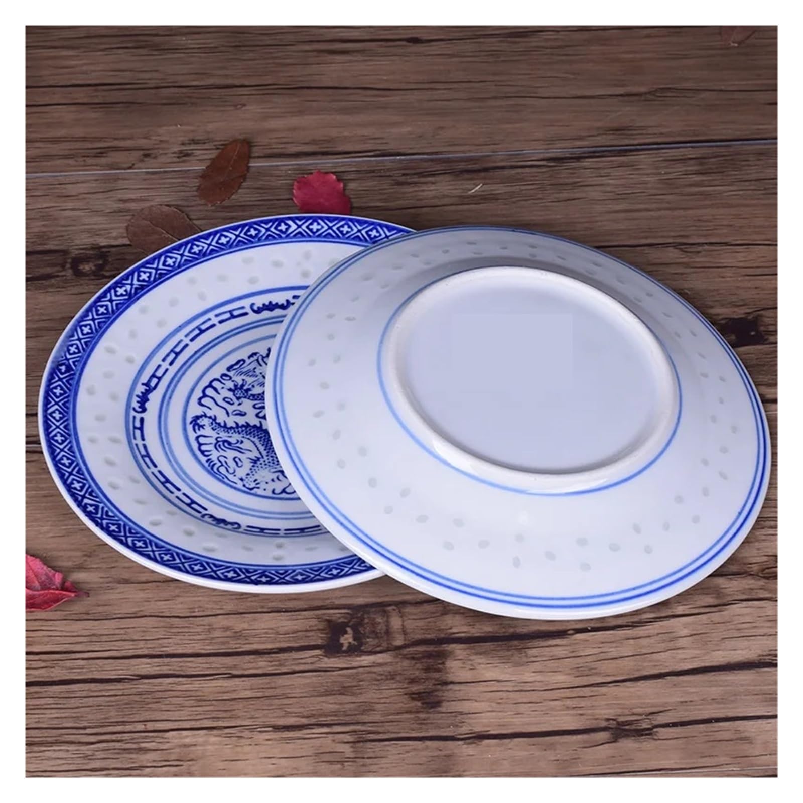 Chiński Płaski Talerz Niebiesko-biały Porcelanowy Obiadowy Ceramiczna Staromodna Zastawa Stołowa Smok Taca Na Jedzenie Elegancja Jest Ponadczasowa(8-inch)