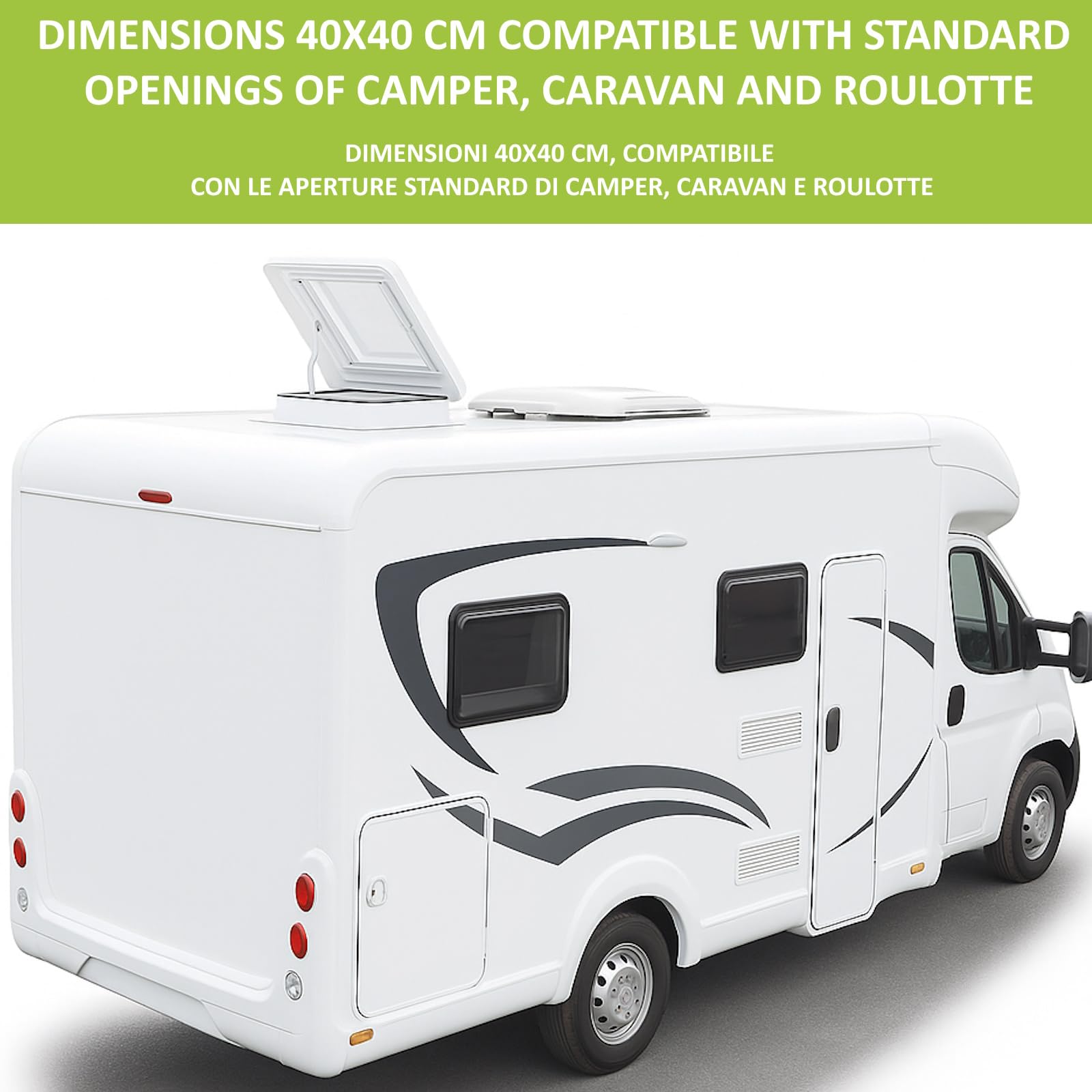 Finestra Per Tetto Camper 40x40 cm Oblò Apribile Manualmente Con Ventilazione Forzata Silenziosa e Zanzariera x Roulotte Camping Lucernario Caravan