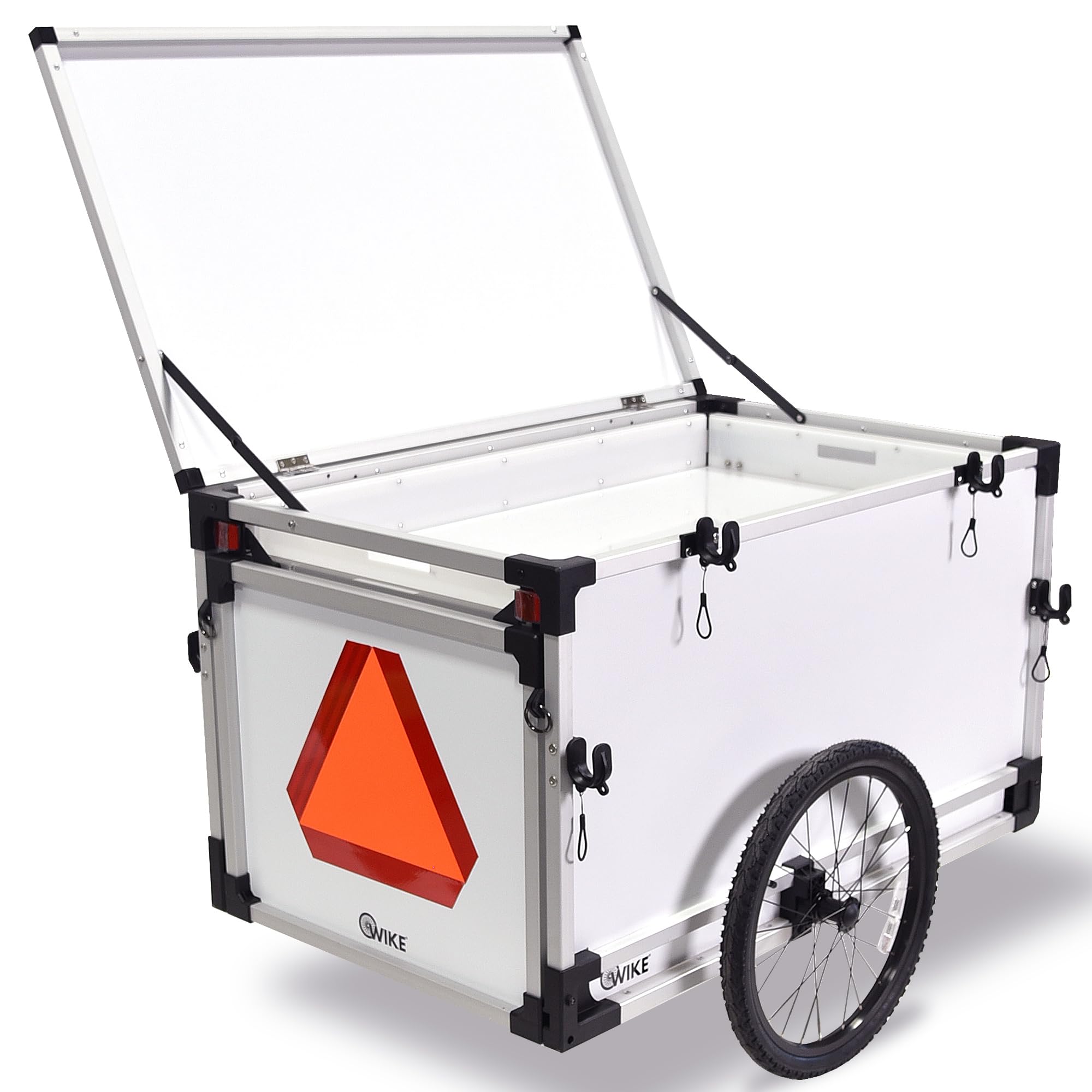 Wike Street Vending Aluminum Bicycle Trailer for Artists & Food Vendors - White, 150lbs Capacity, 21x40x4in Display Case
