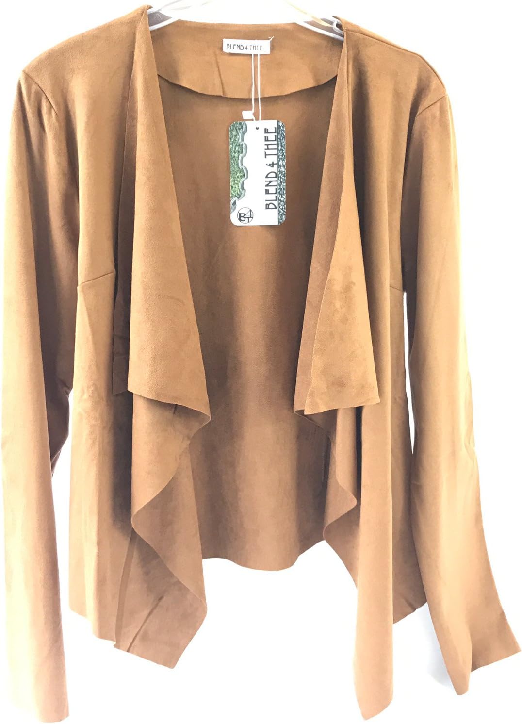 Women's Long Sleeve Cardigan, Faux Suede, Chic Look, Drape Front - Image 4