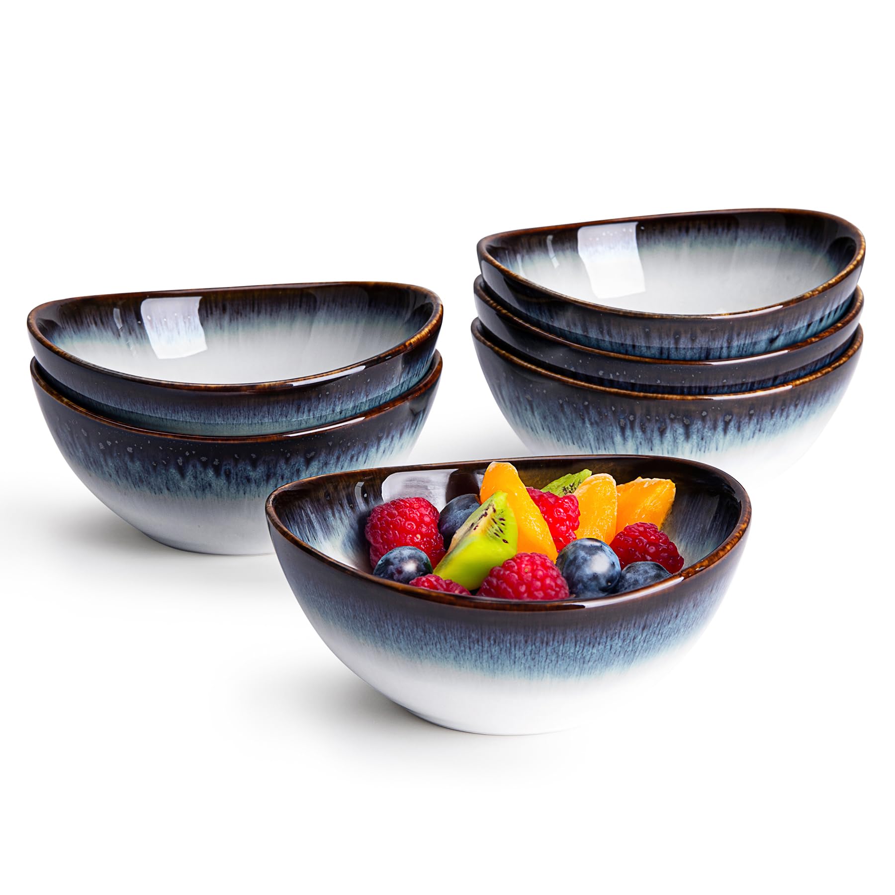 Sweese Porcelain Handmade Small 10 Oz Bowls Set of 6, for Dessert | Ice cream | Soup | Rice | Fruits | Small Portions - Microwave, Dishwasher, and Oven Safe, Each Different