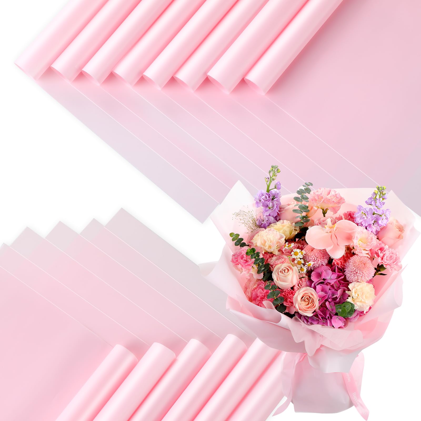 Ctosree 320 Blatt Blumen-Geschenkpapier, wasserdicht, Blumenverpackungspapier, Floristenstrauß, Zubehör, DIY, Handwerk, Geschenkverpackung, für Muttertag, Hochzeit, Festival, 60 x 60 cm (Rosa)