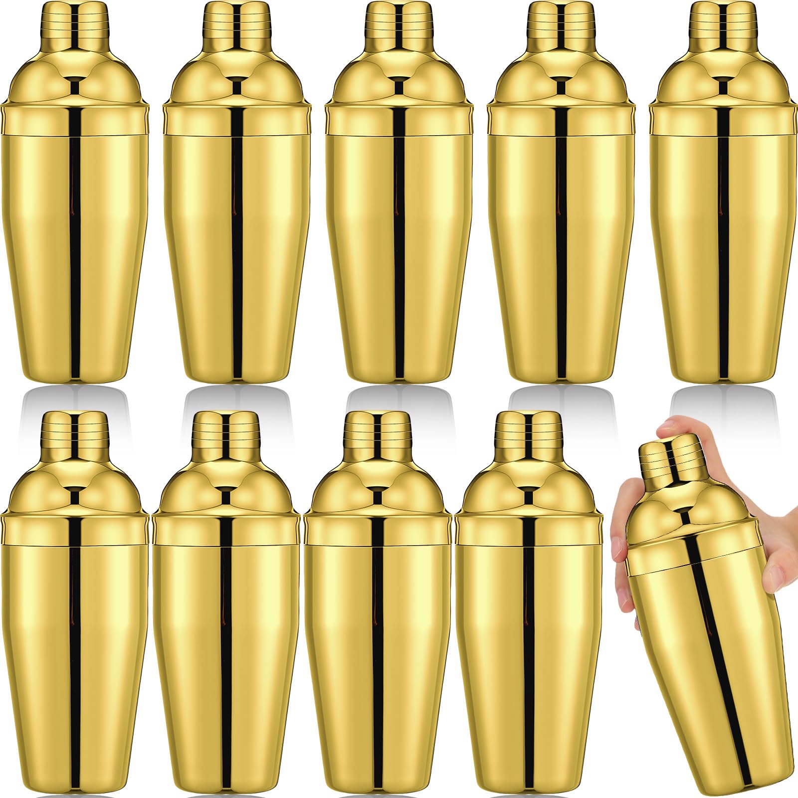 Nitial 9 Pcs Bar Cocktail Shaker, Stainless Steel, 18.6 oz, Gold