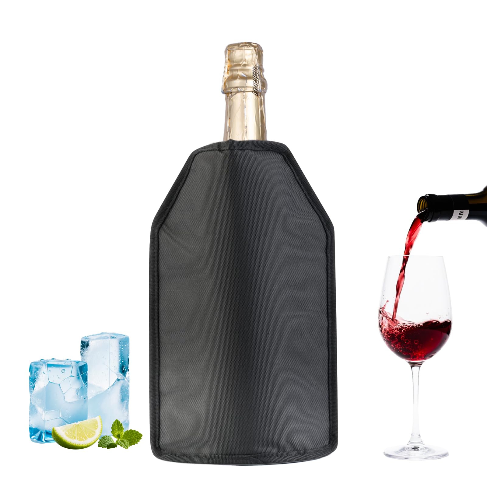 Professional Insulated Wine Sleeve- Black Thermal Bottle Cooler for Wine, Champagne & Beer Bottles, Long Lasting Cold Retention, Portable Design for Picnics, Beach Parties, BBQs & Car Travel (Black)