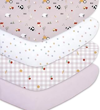 Little Grape Land Toddler Sheets 4 Pack Baby Crib Sheets Fitted for Boys Girls, Standard Size 28x52 Crib Mattress, Super Soft Breathable Washable Microfiber,Pink Sheep