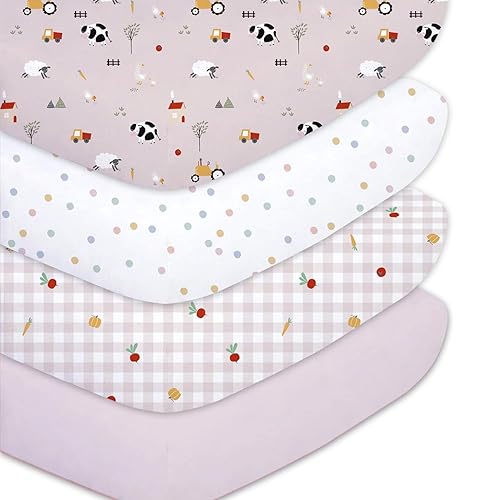Miniatura 9 de Plushii Paquete de 4 sábanas ajustables para cuna para bebés niños, 28 x 52 pulgadas, juego de sábanas de microfibra extra suave para cuna estándar