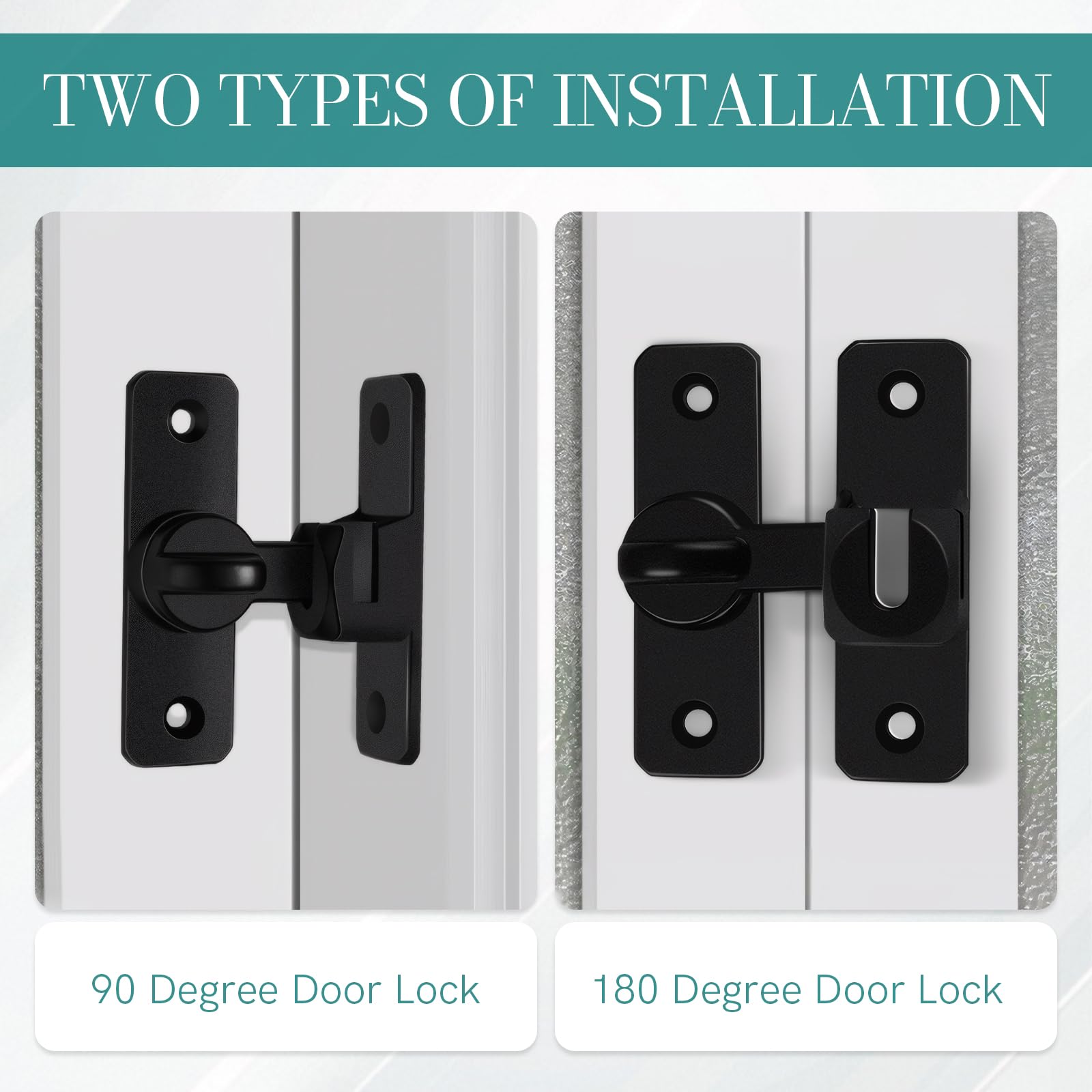 GMHLLES 2 Pcs Black Sliding Door Latch Locks, 90/180 Degree flip Sliding Door Lock, Security Small Gate Latch - Image 3