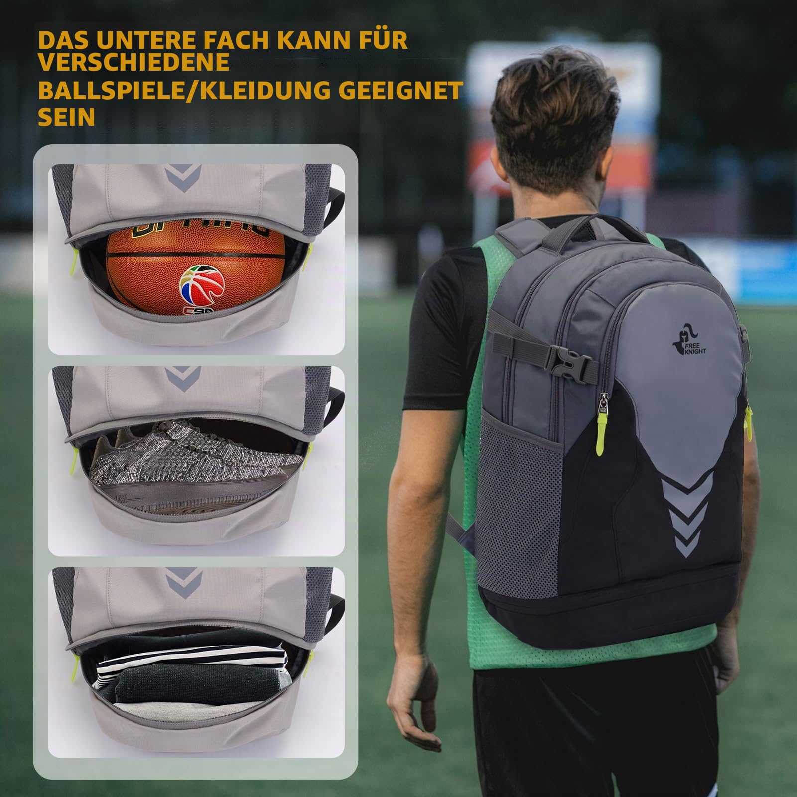 Bseash 35L Basketball Fußball Rucksack mit Boden Ballfach, große Kapazität Sport Rucksack Ausrüstung Turnbeutel für Jungen Mädchen Athleten