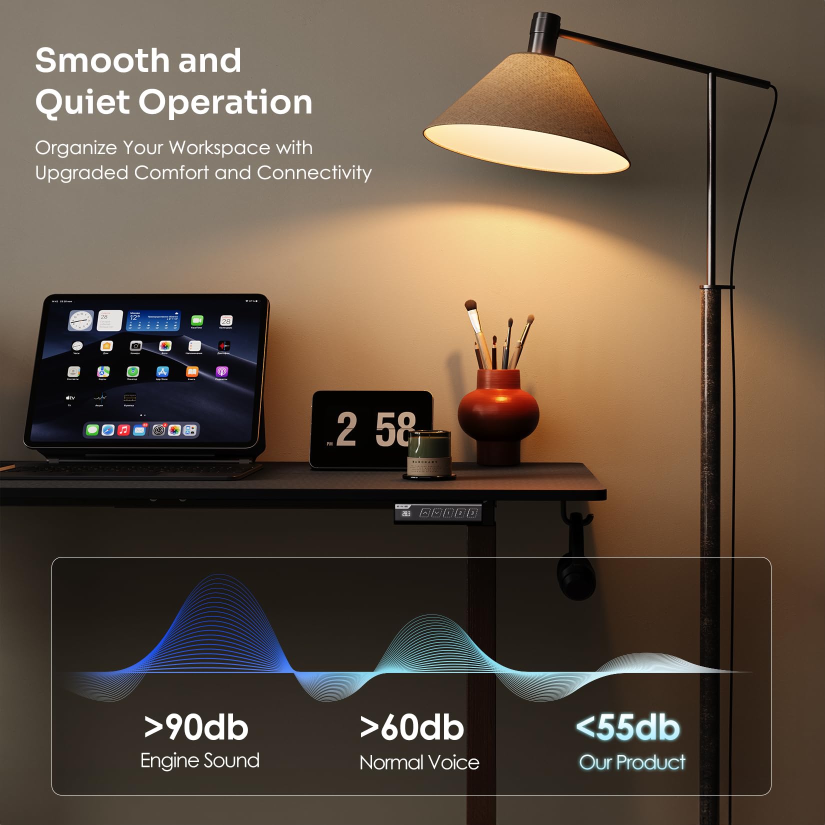 Monomi Scrivania Elettrica Regolabile In Altezza - 130x61 Cm Con 3 Memorie - Tavolo Da PC Con Ruote - Colore Ciliegia