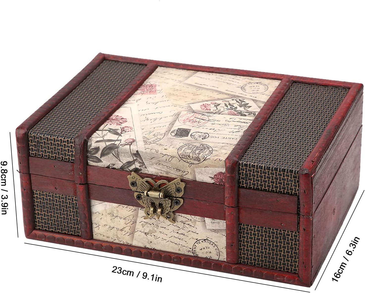 FTVOGUE Boîte de Rangement Vintage en Bois de Grande Taille pour Livres, Bijoux, Rangement de Bijoux #3: Stamp — vue 4