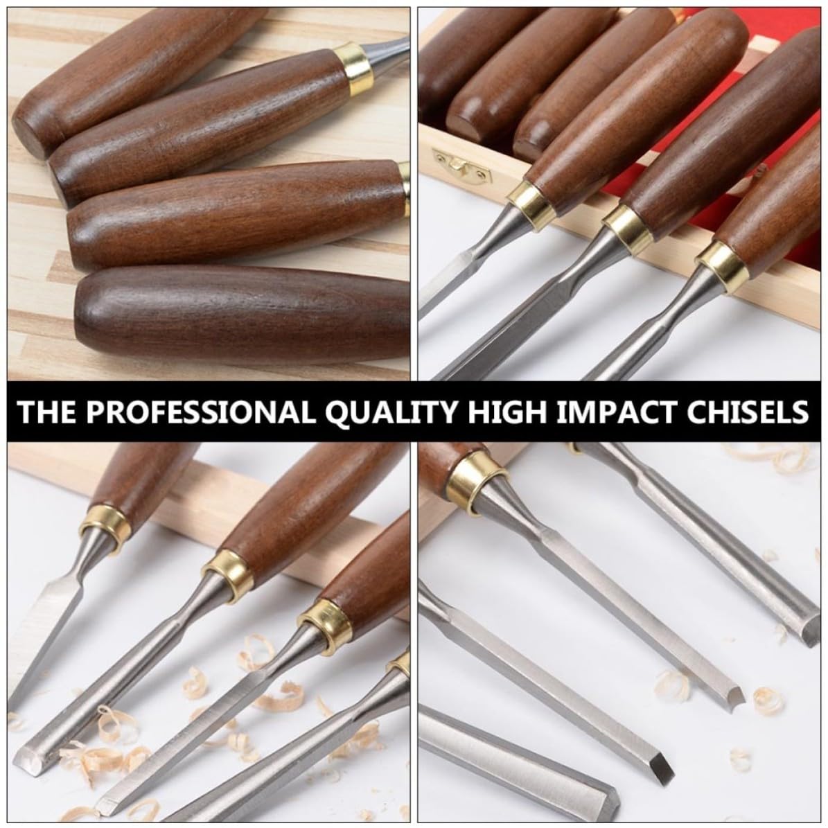 Housoutil Coffret 6 Pcs Ciseaux à Bois Manche en Noyer, Acier Manganèse, Haute Performance de Coupe, pour Sculpture sur Bois Professionnelle et Amateur